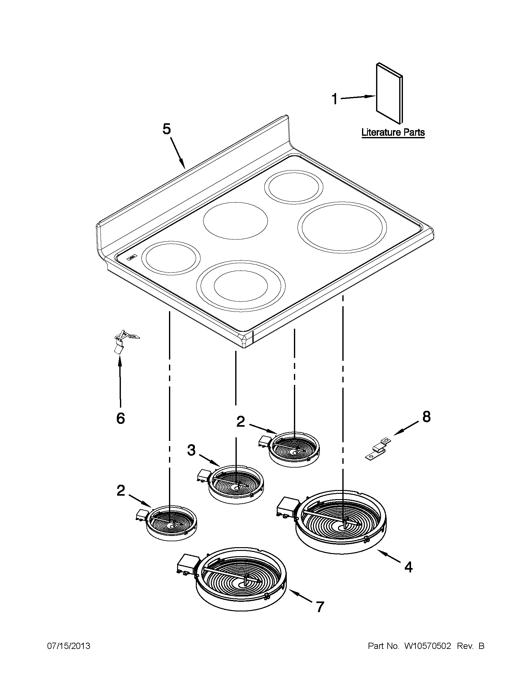 Whirlpool GGE390LXB04 cooktop parts diagram