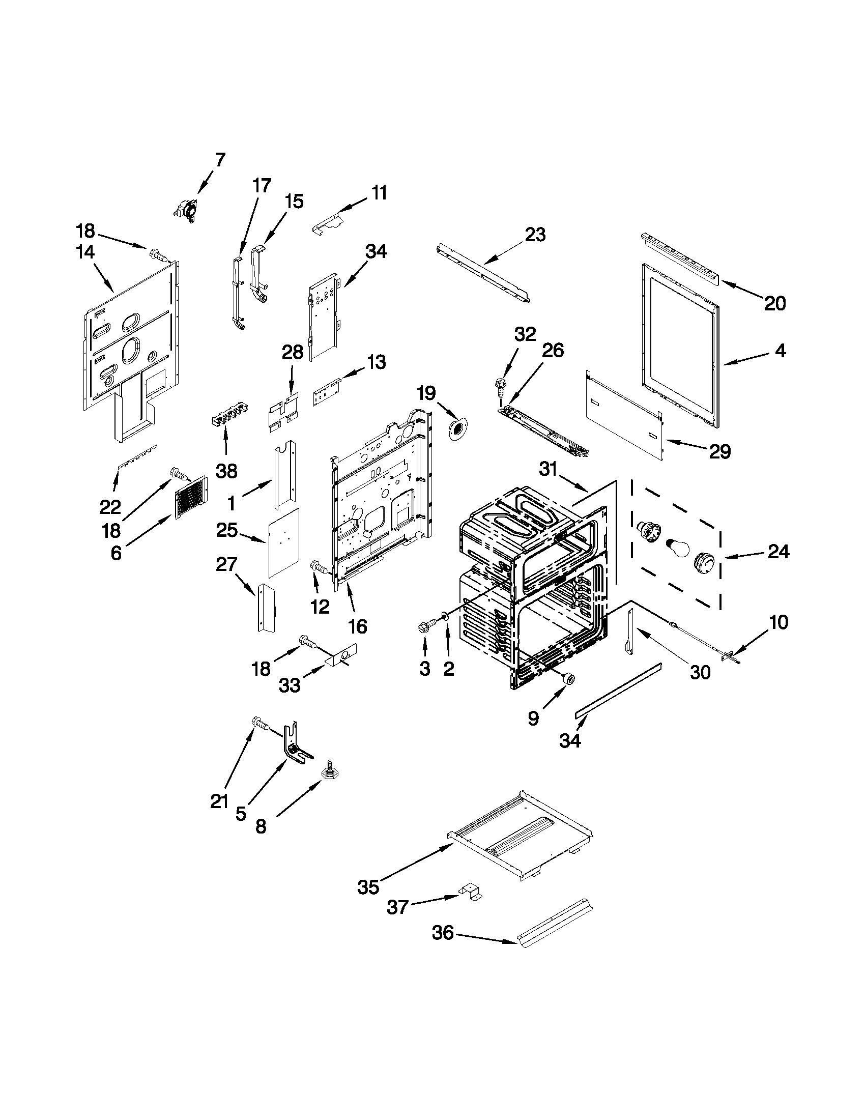 Whirlpool GGE390LXB04 chassis parts diagram