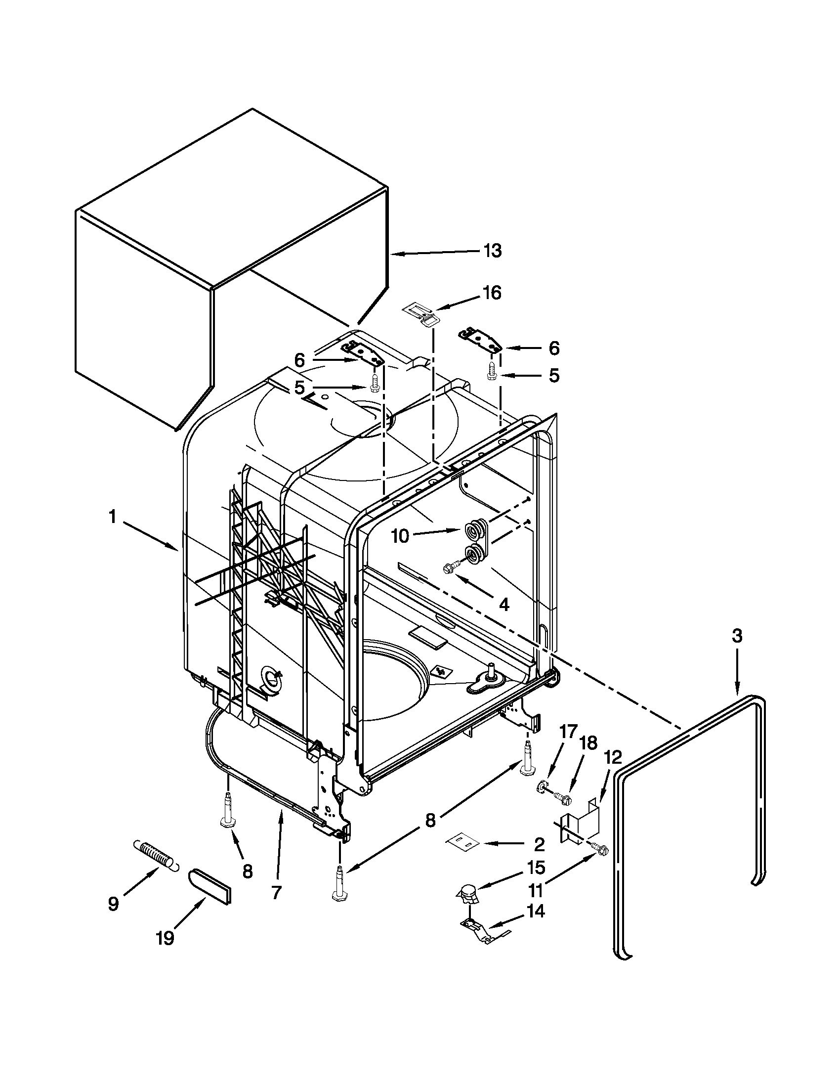 Amana ADB1400PYB3 tub and frame parts diagram