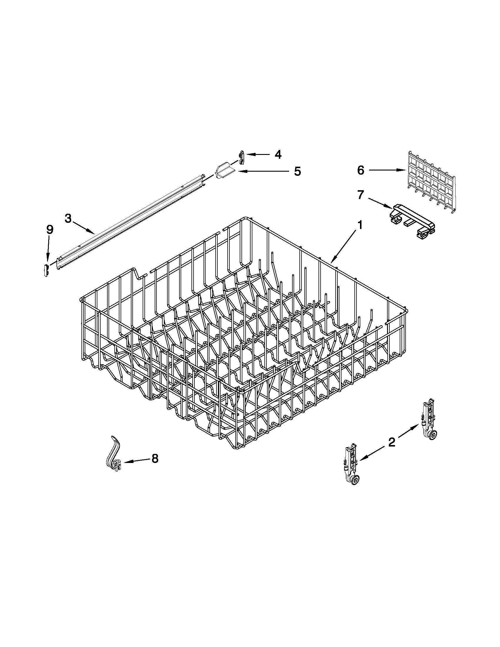 Amana ADB1400PYB3 upper rack and track parts diagram