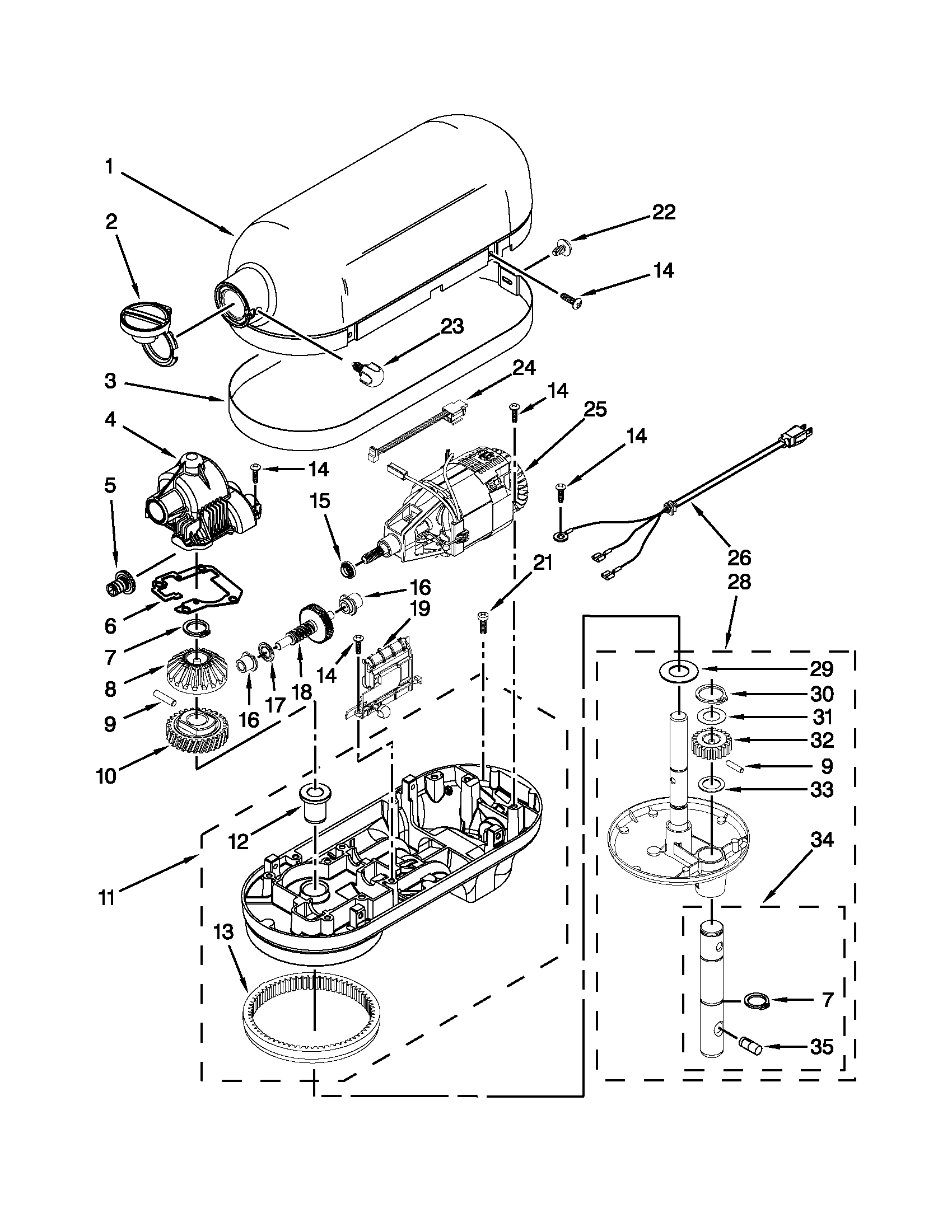 KitchenAid KP26M1FQWH5 case, gearing and planetary unit diagram