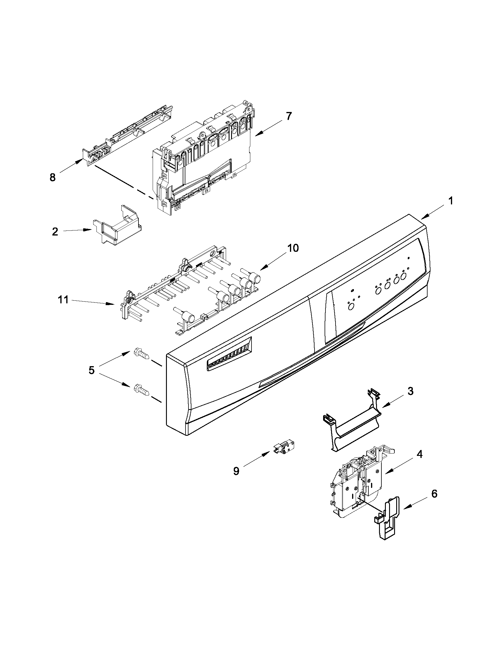 Ikea IUD3100BW2 control panel and latch parts diagram