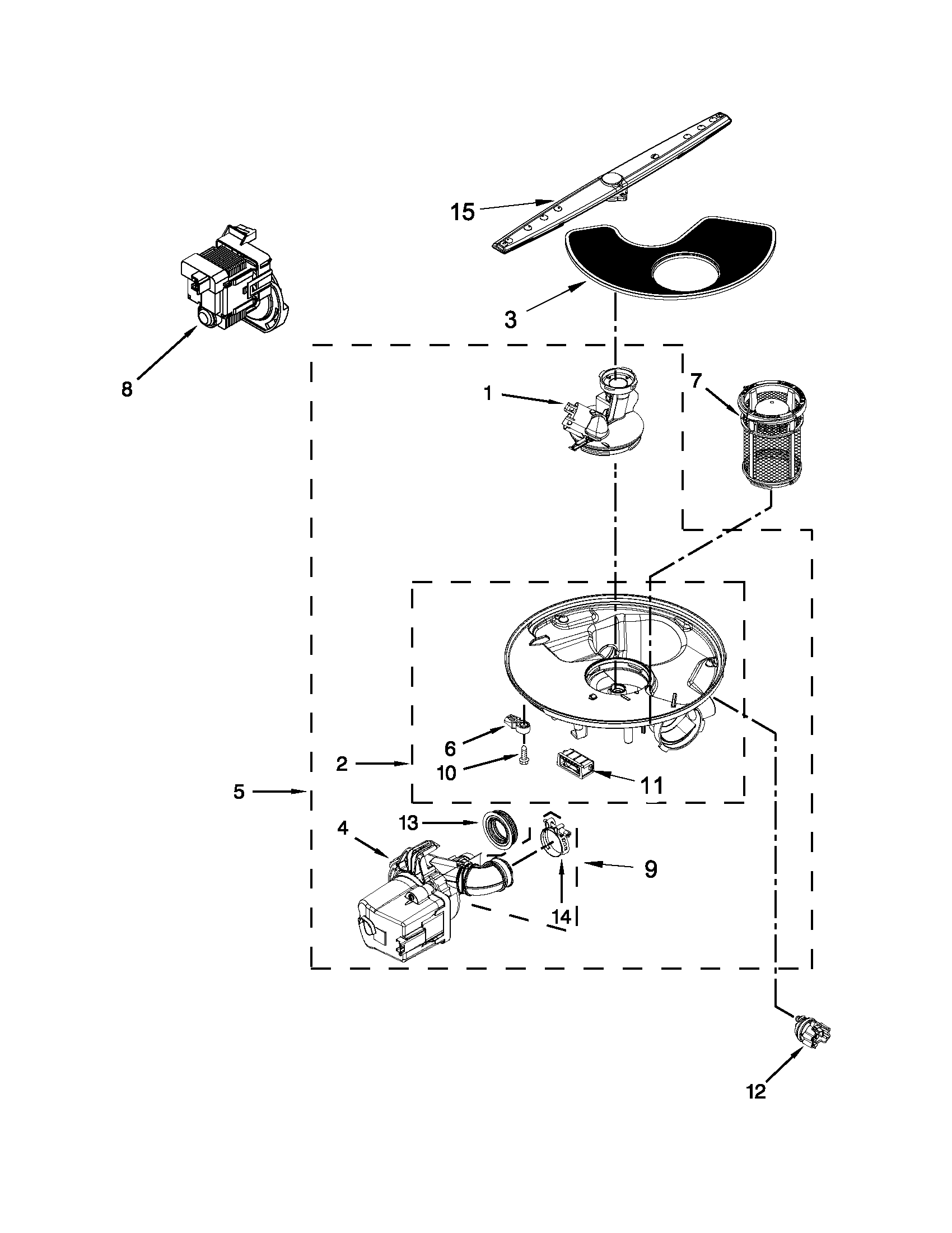 Whirlpool WDP350PAAB3 pump, washarm and motor parts diagram