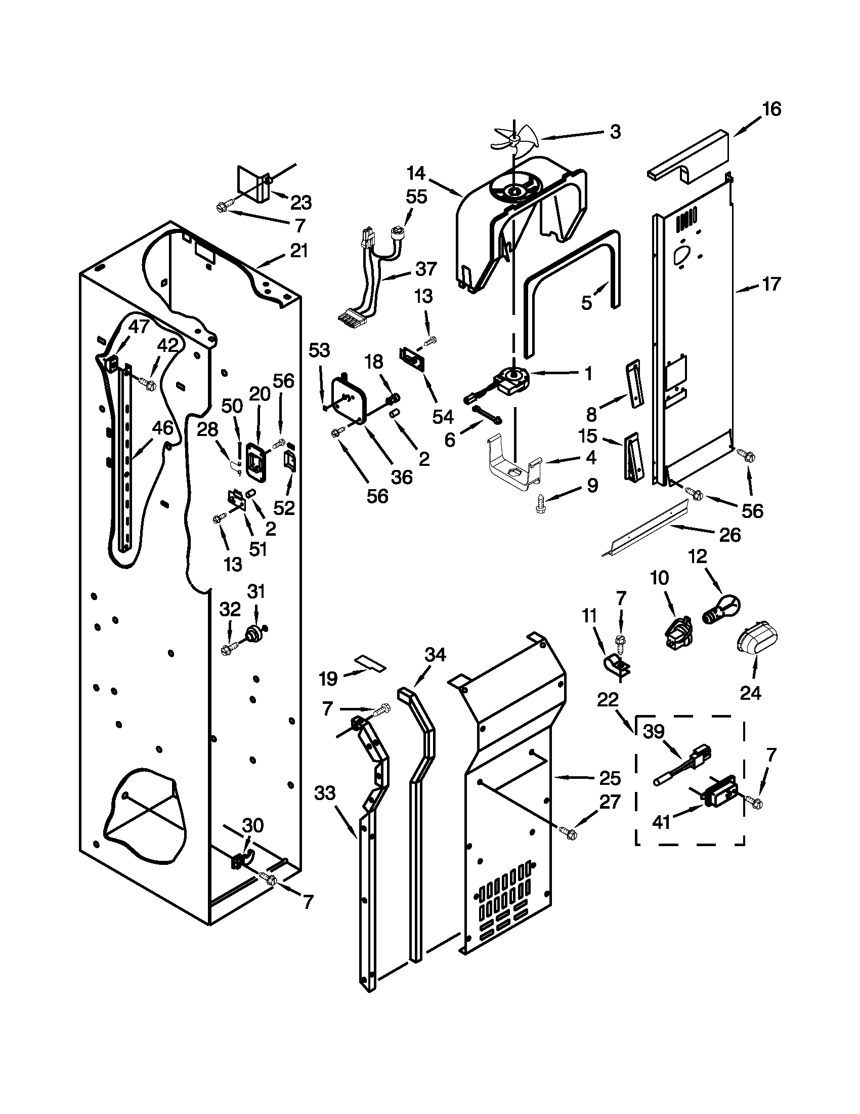 Jenn-Air JS48SEDUDW14 freezer liner and air flow parts diagram