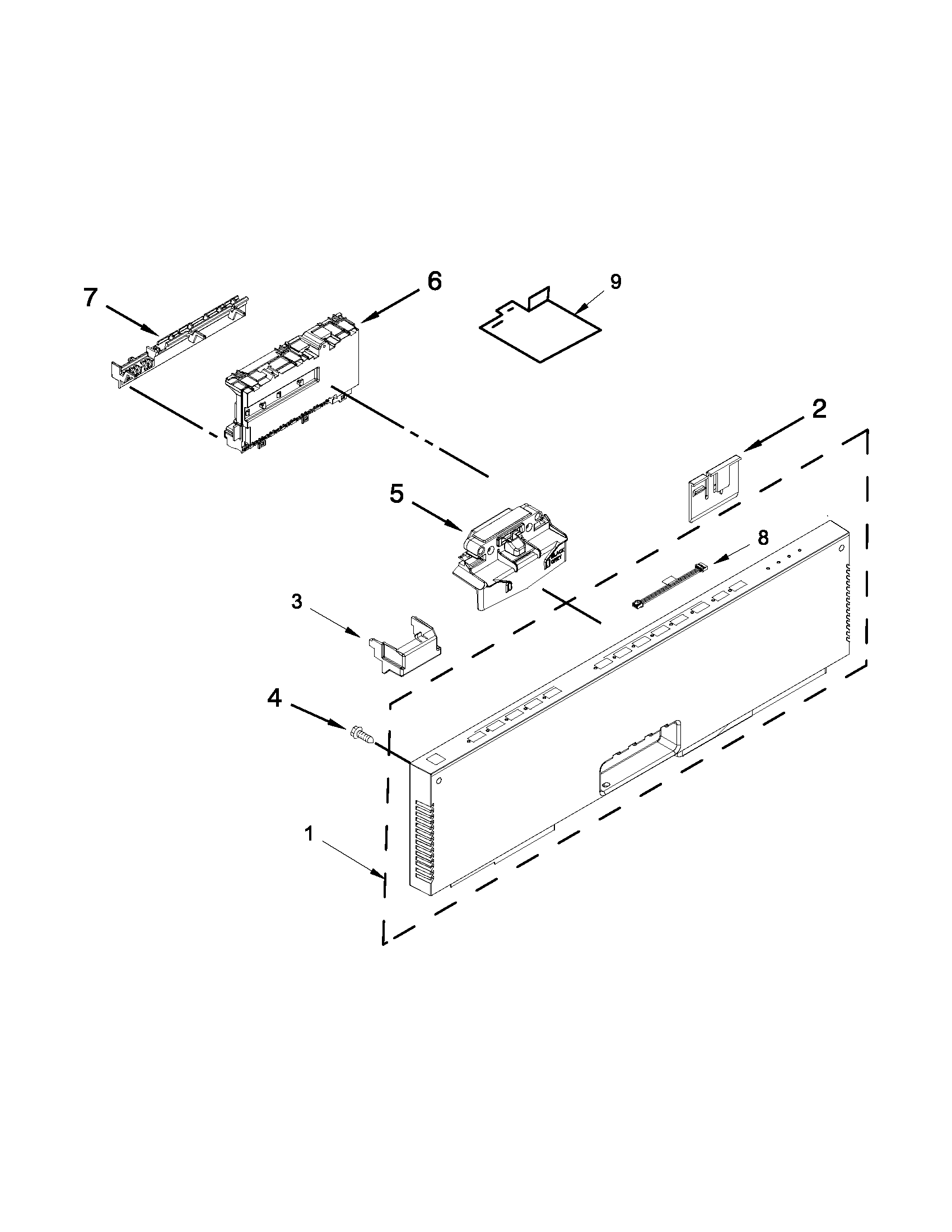 Jenn-Air JDB8500AWX2 control panel and latch parts diagram