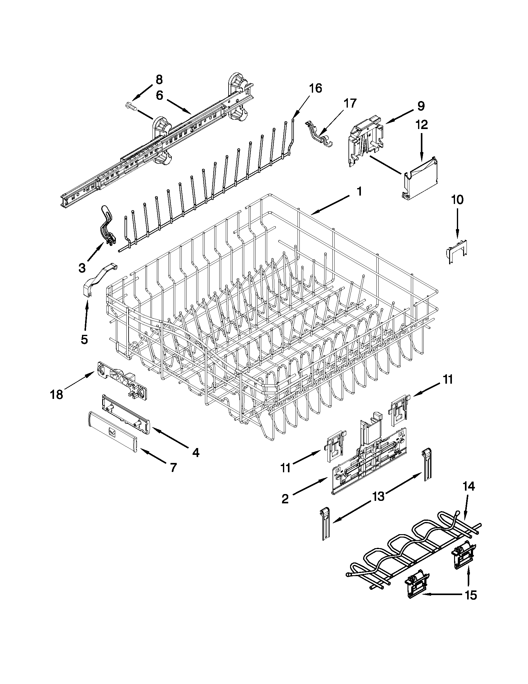 Jenn-Air JDB8500AWX2 upper rack and track parts diagram