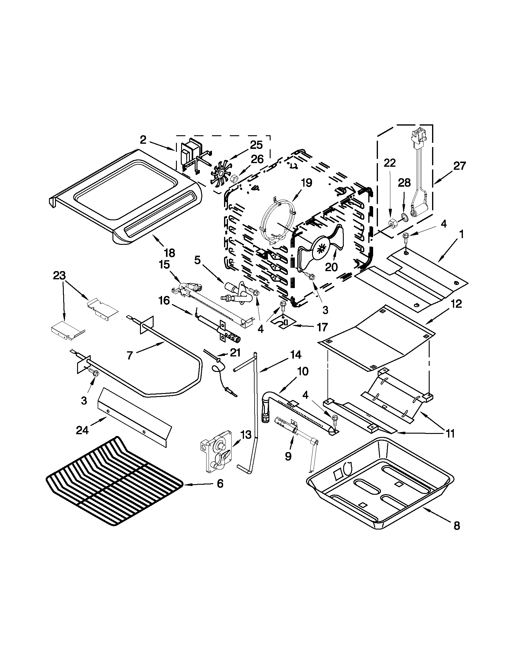 KitchenAid KGSS907SWH01 internal oven parts diagram