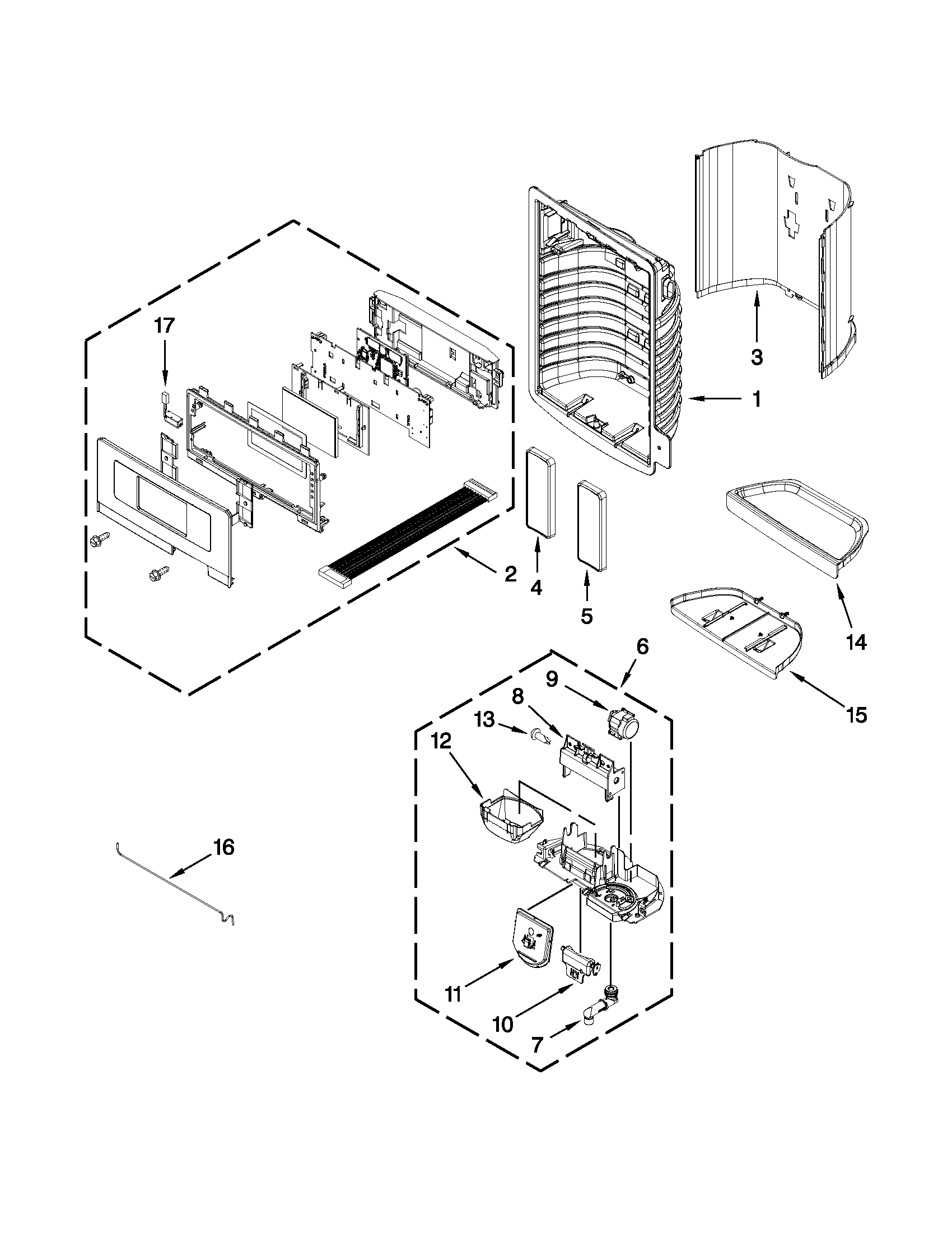 Whirlpool GI6SDRXXQ00 dispenser front parts diagram