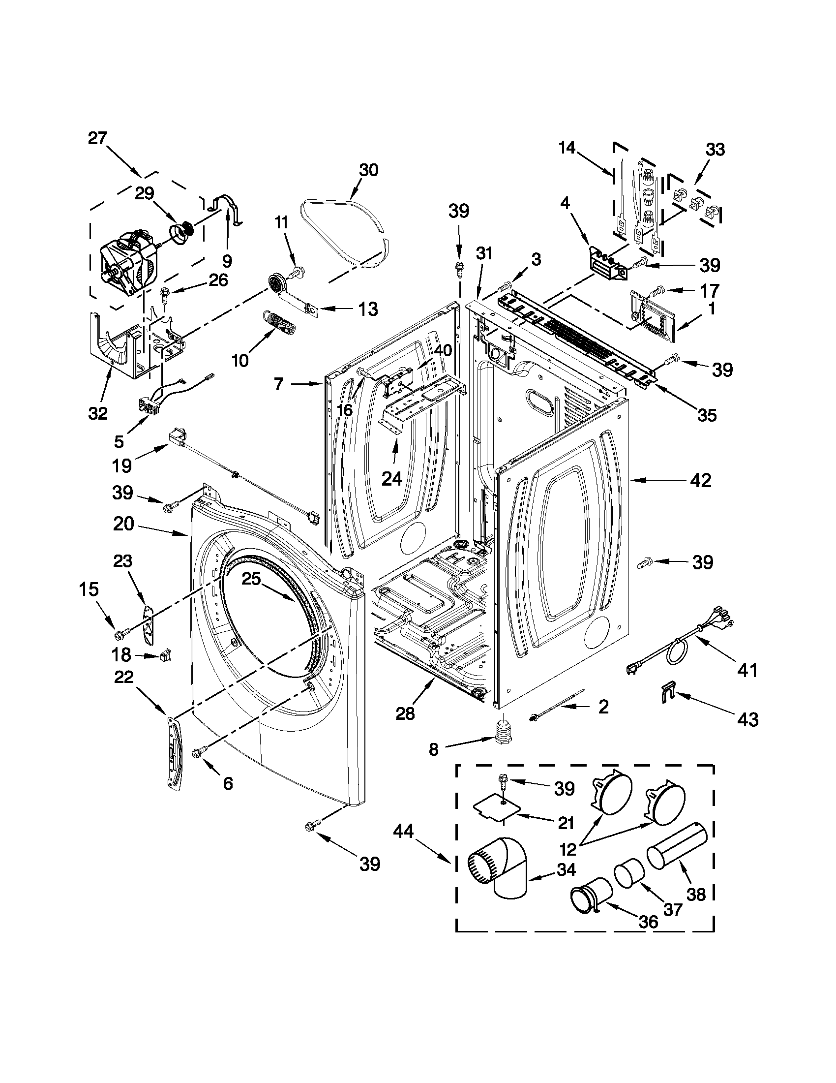 Whirlpool YWED97HEXL2 cabinet parts diagram