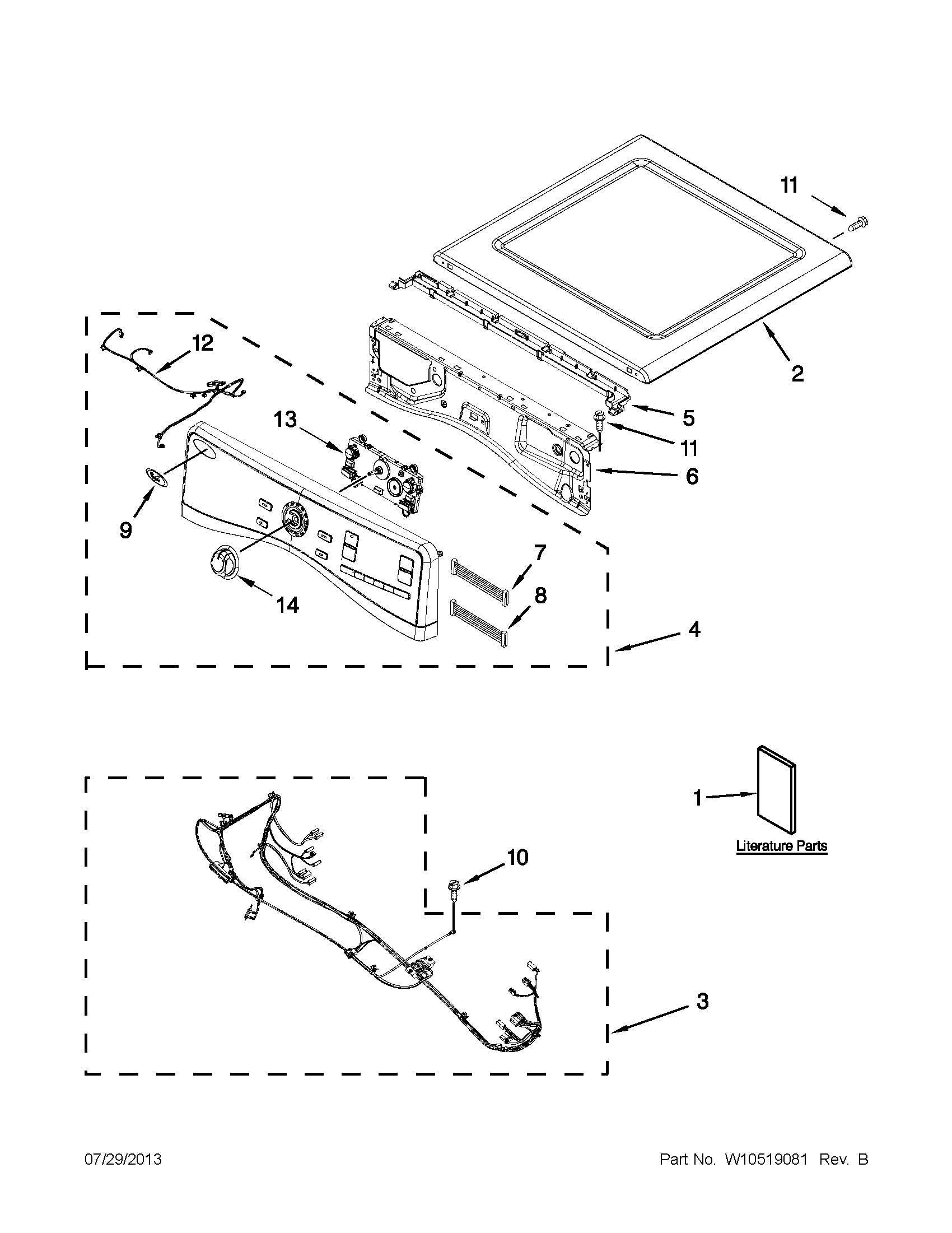 Whirlpool WED97HEXW4 top and console parts diagram