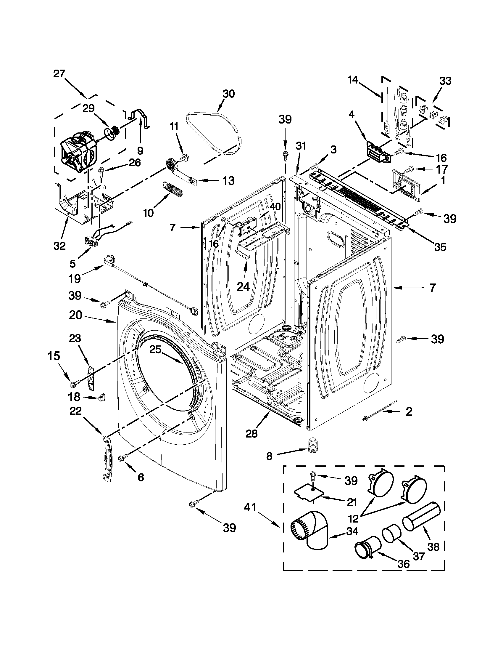 Whirlpool WED97HEXW4 cabinet parts diagram