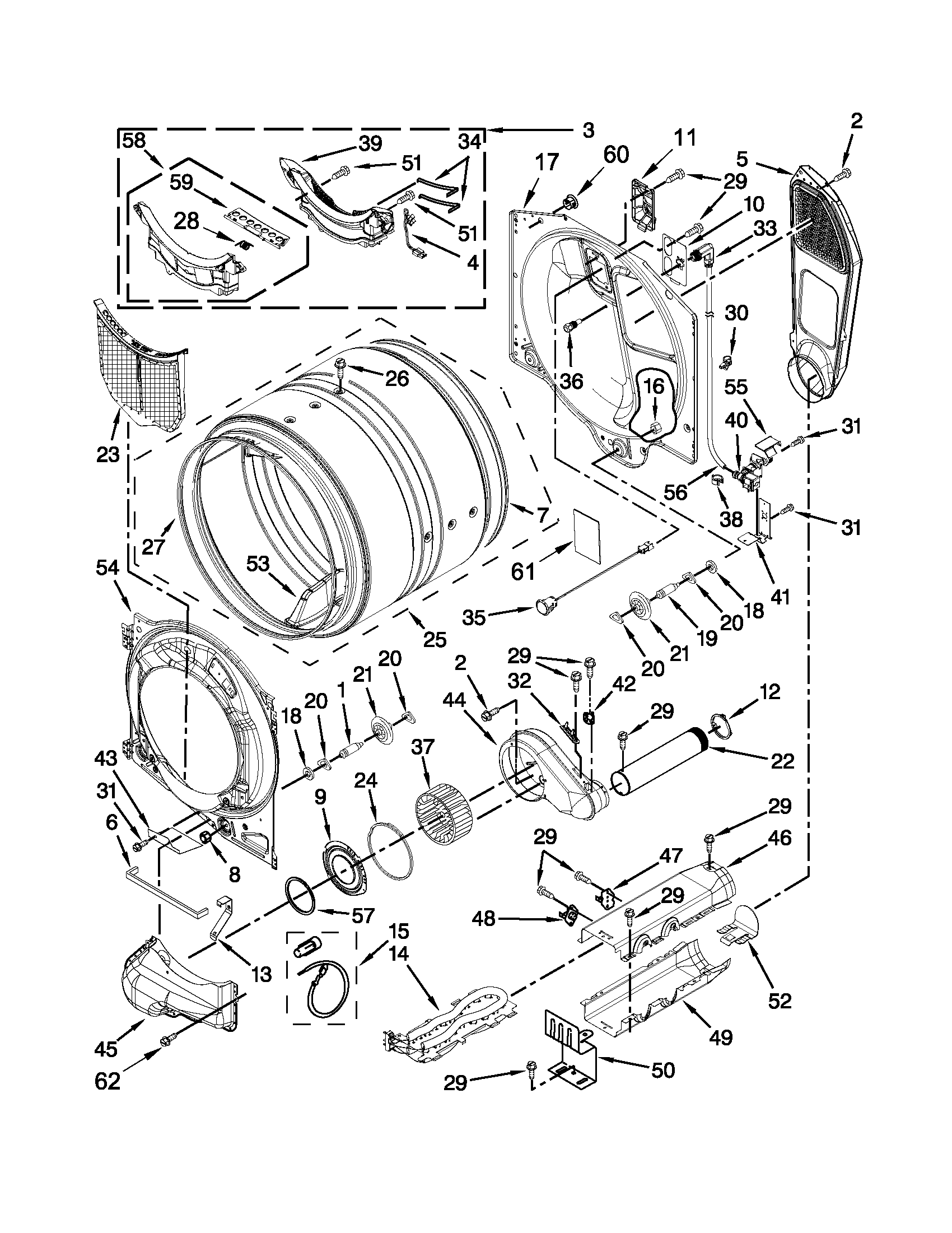 Whirlpool WED97HEXW4 bulkhead parts diagram