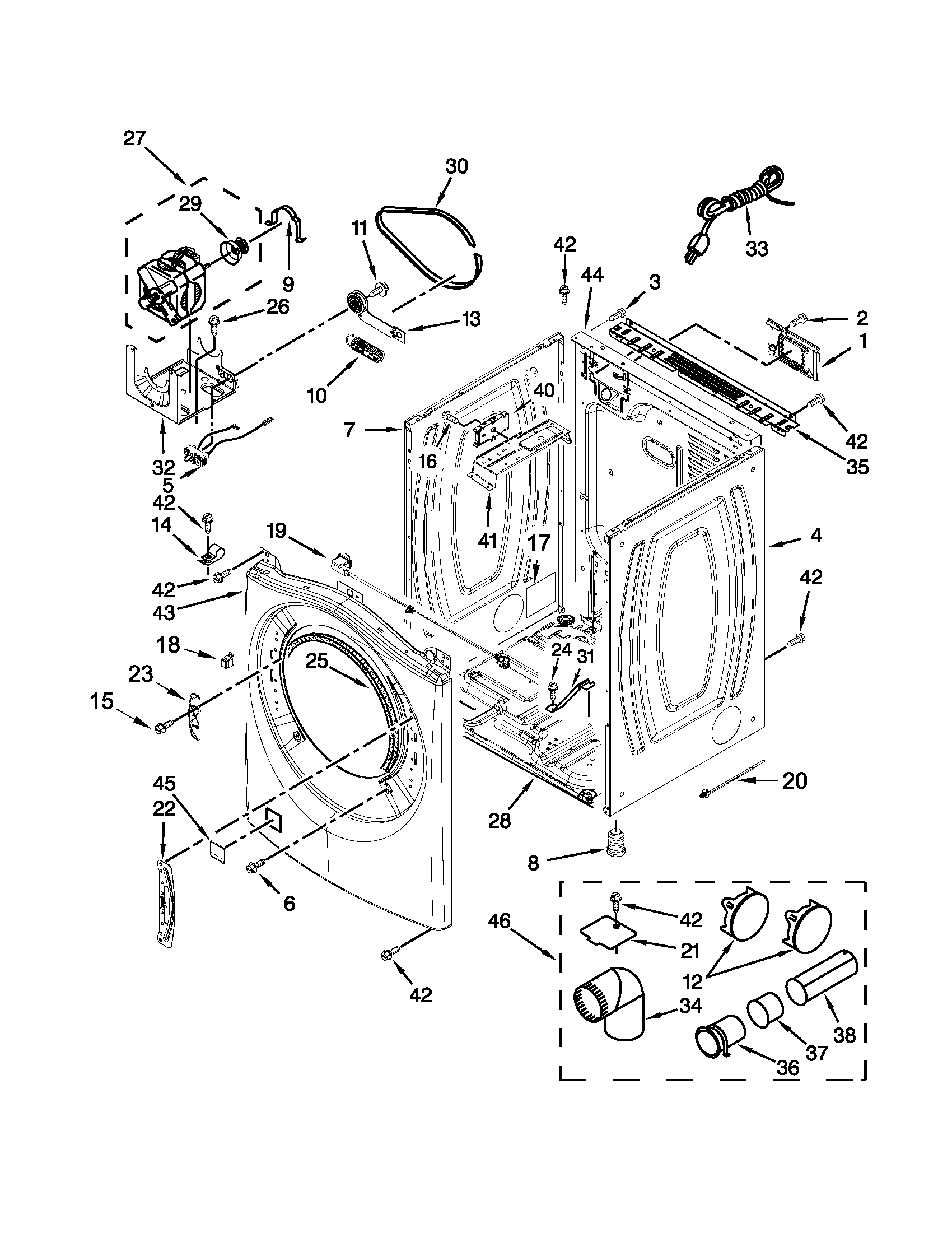 Whirlpool WGD97HEXL4 cabinet parts diagram
