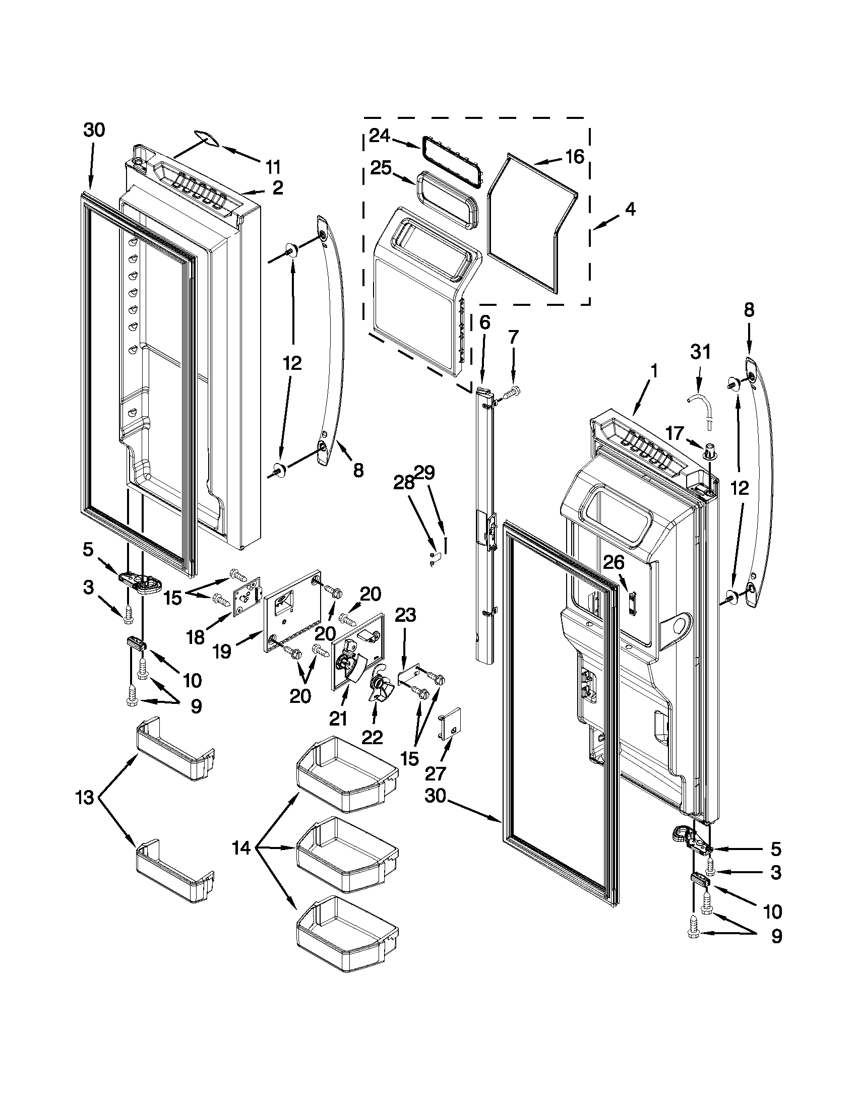 Whirlpool WRF990SLAM02 refrigerator door parts diagram