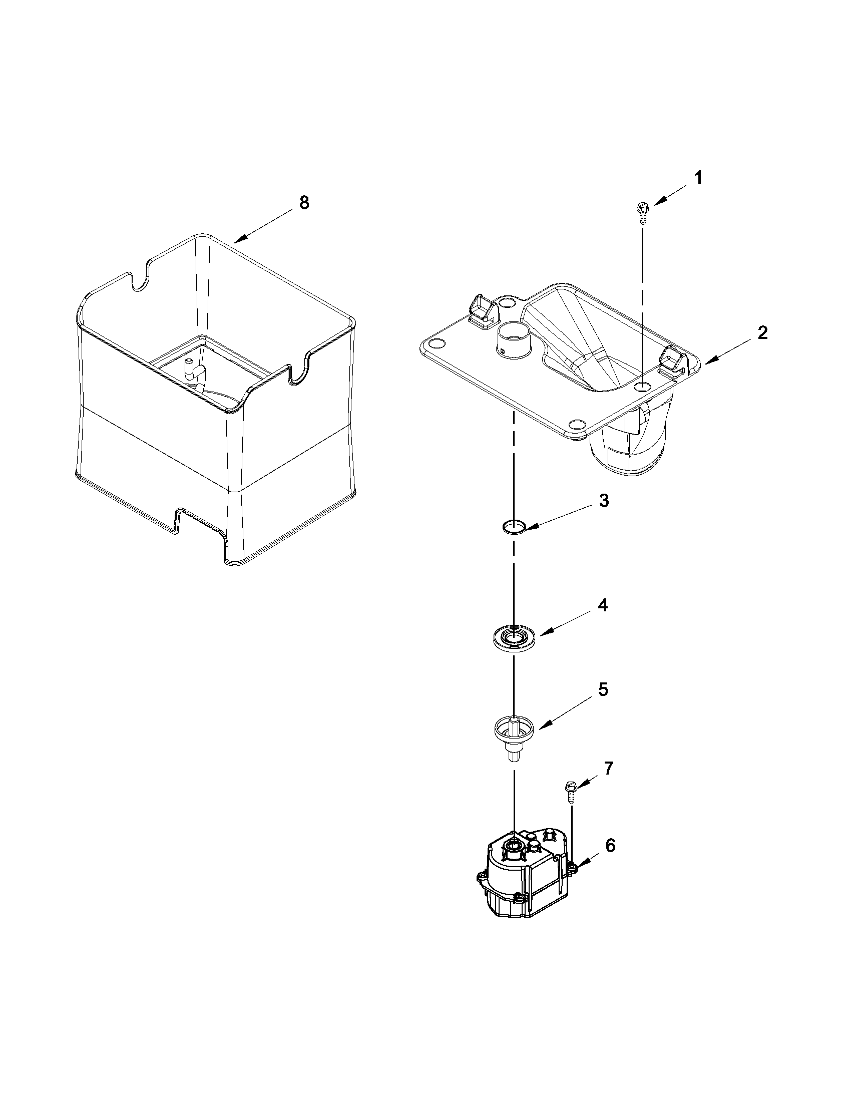 Whirlpool WRF990SLAM02 motor and ice container parts diagram