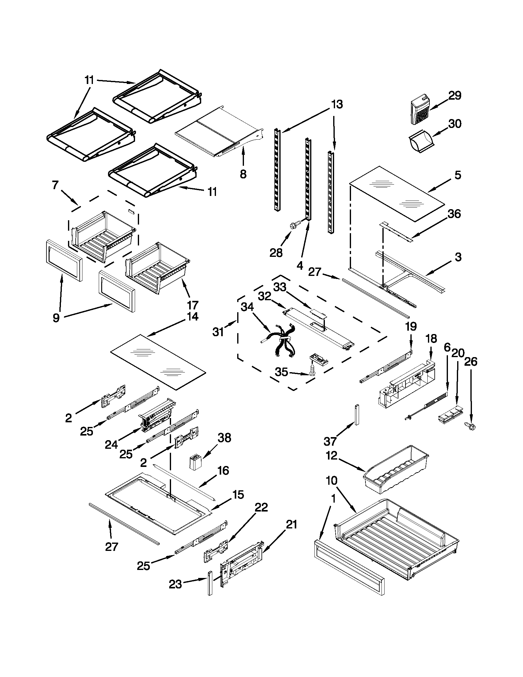 KitchenAid KFIS29BBMS02 shelf parts diagram