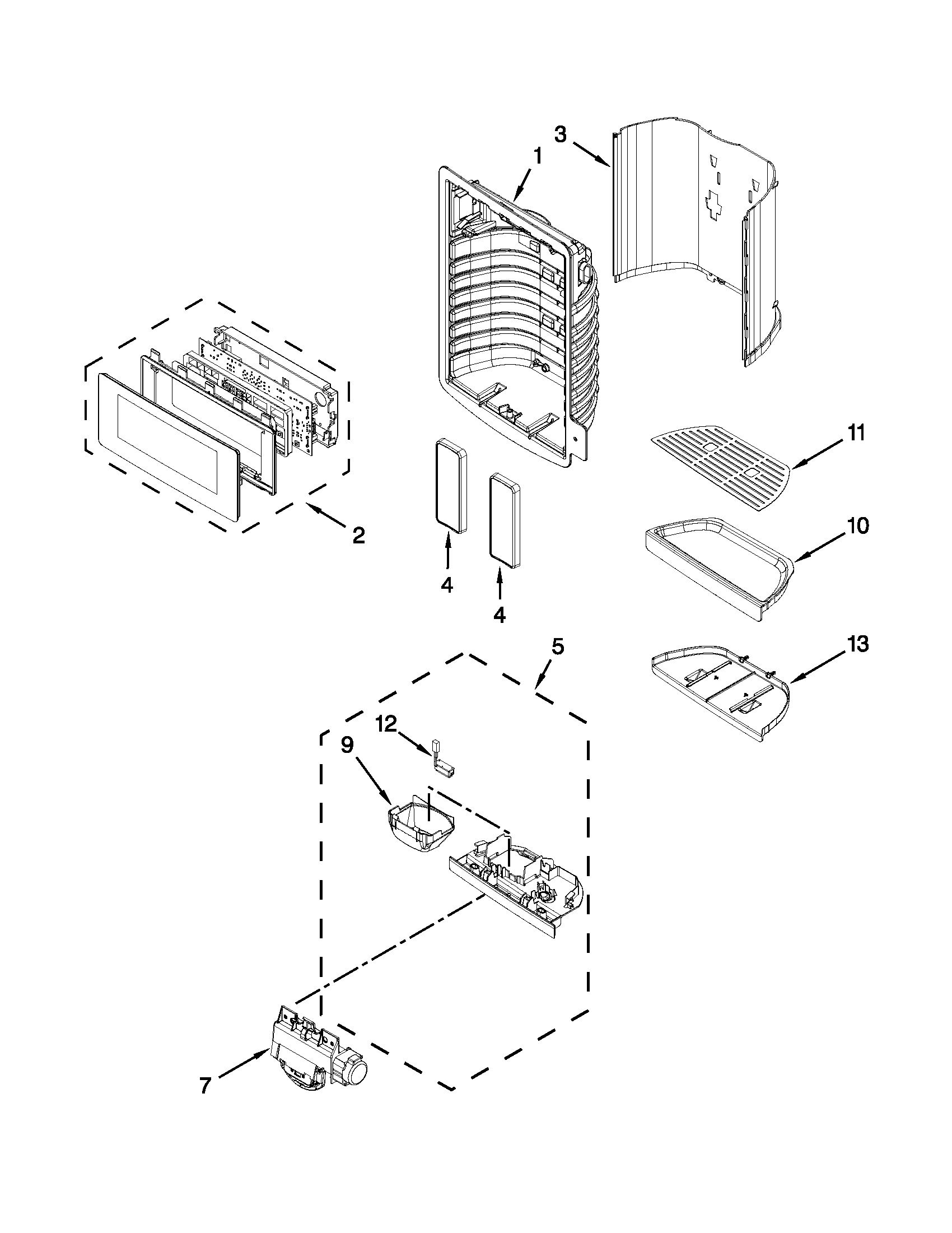 KitchenAid KFIS29BBMS02 dispenser front parts diagram
