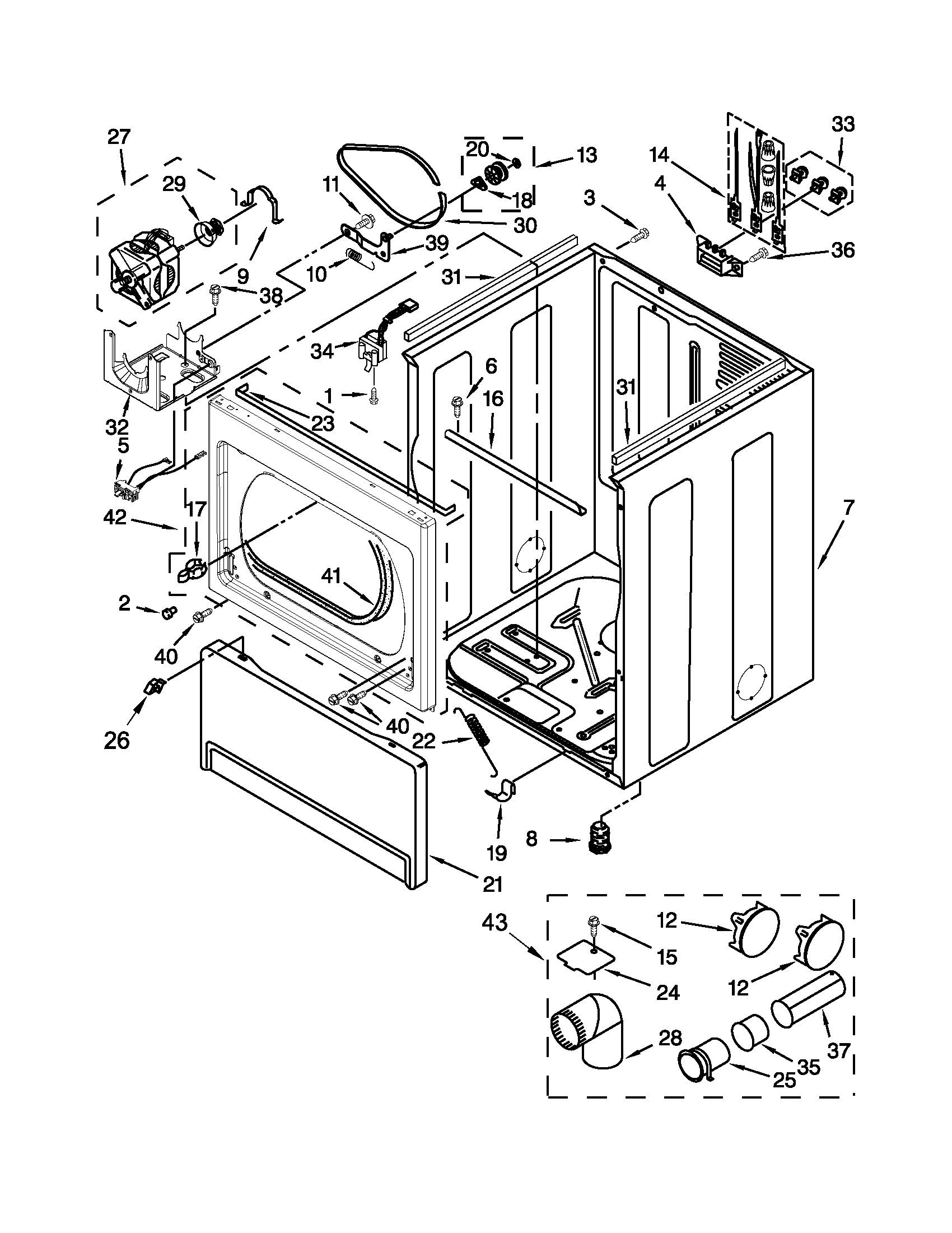Whirlpool WED5800BW0 cabinet parts diagram