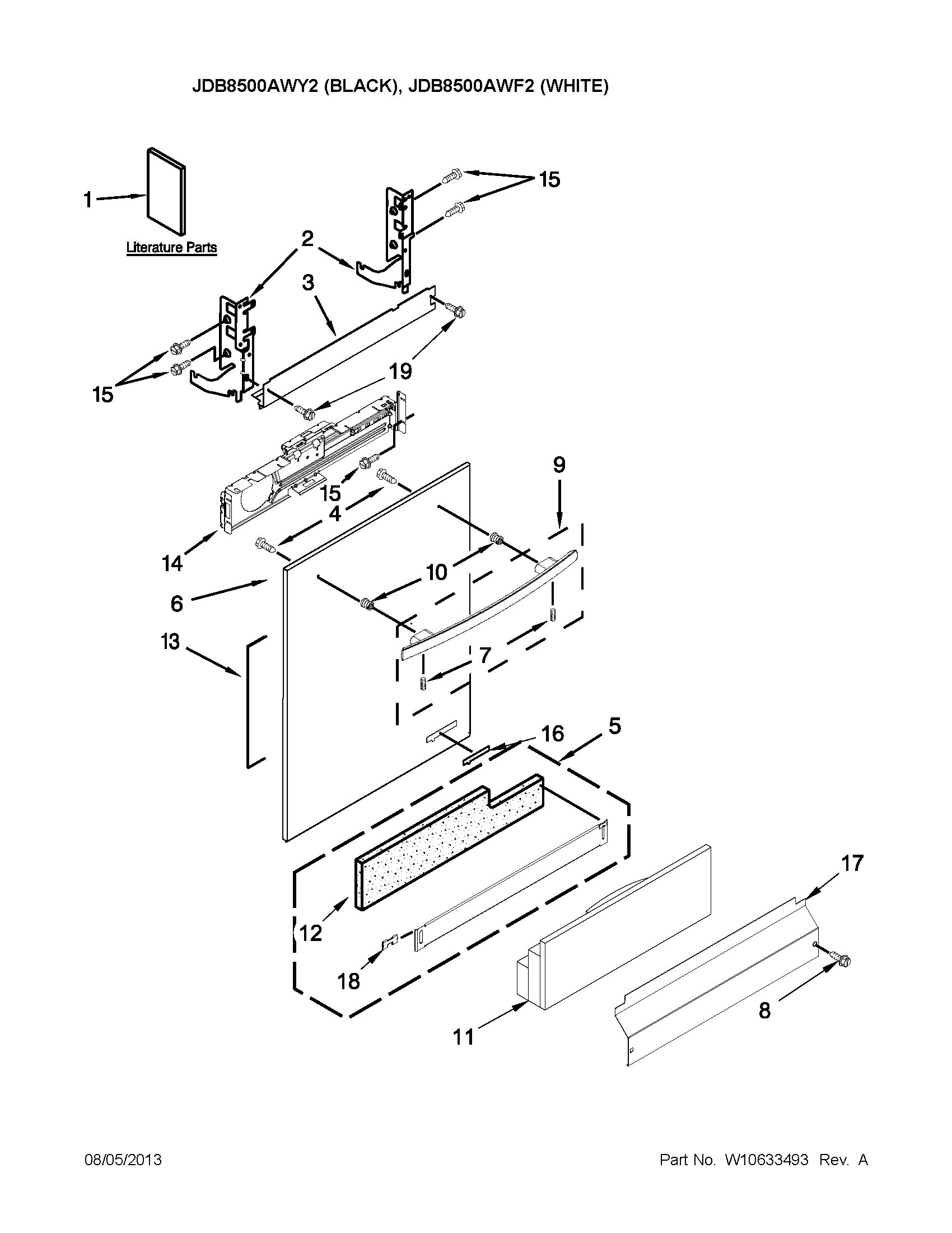 Jenn-Air JDB8500AWY2 door panel parts diagram