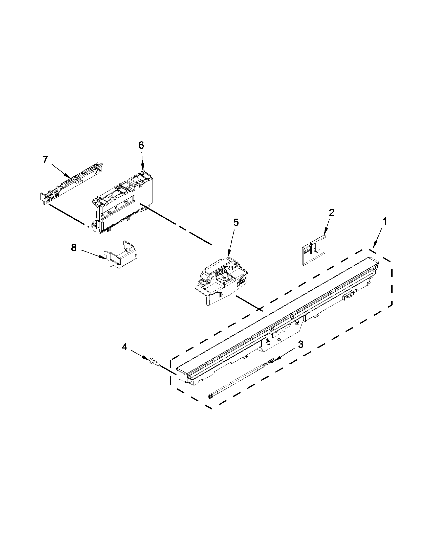 Jenn-Air JDB8500AWY2 control panel and latch parts diagram
