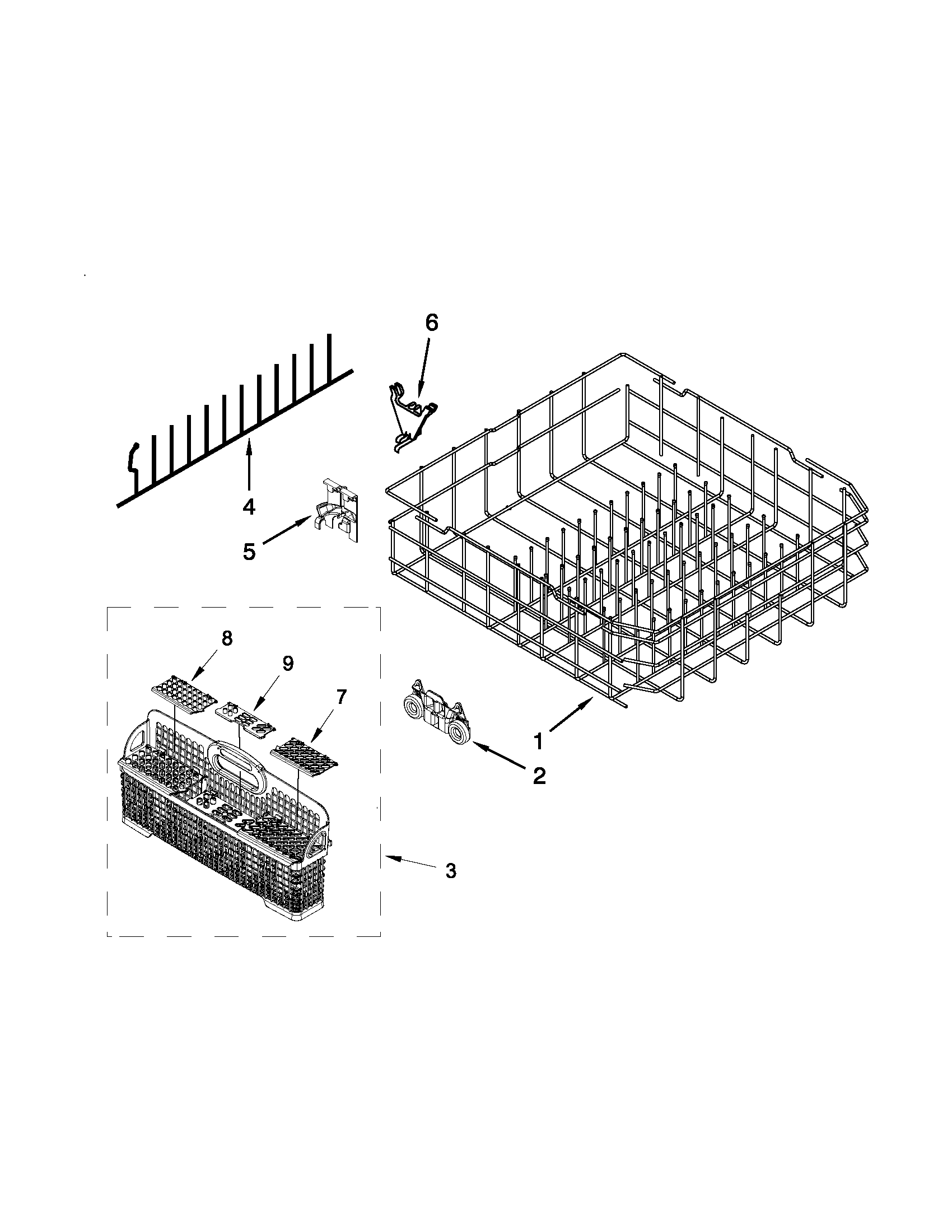 Jenn-Air JDB8500AWY2 lower rack parts diagram
