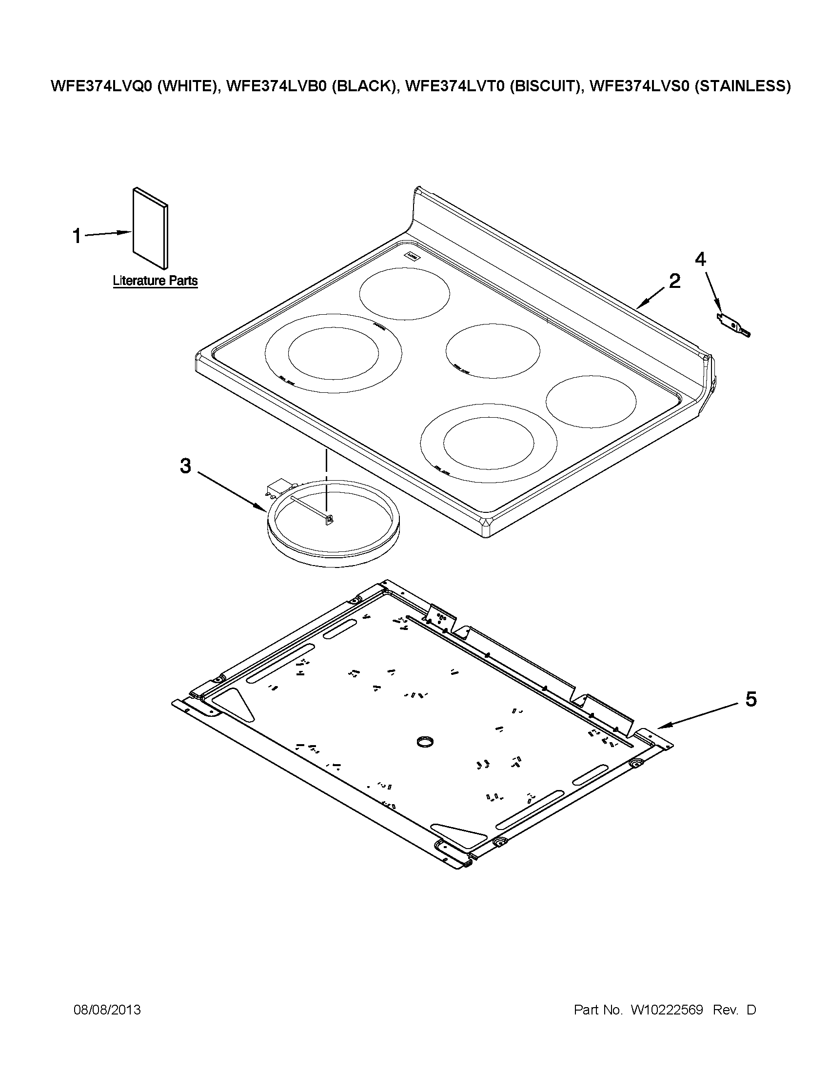Whirlpool WFE374LVT0 cooktop parts diagram