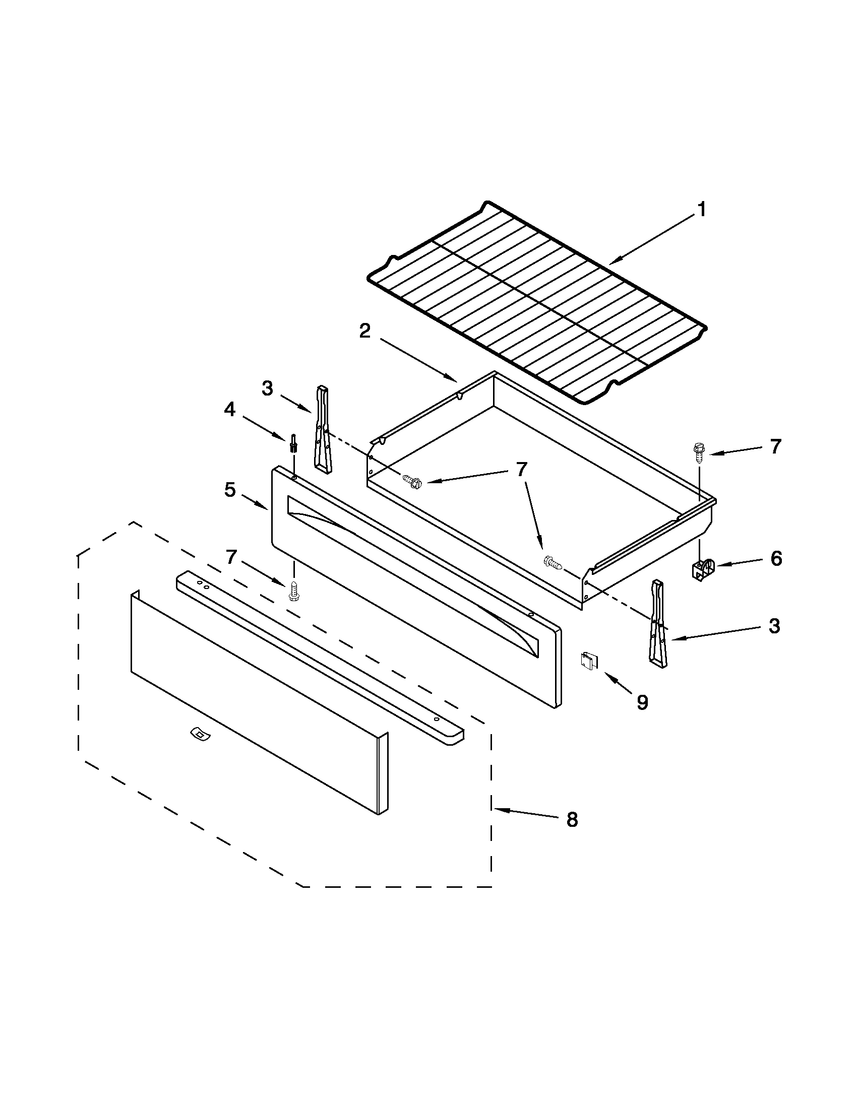 Whirlpool WFE374LVT0 drawer and broiler parts diagram