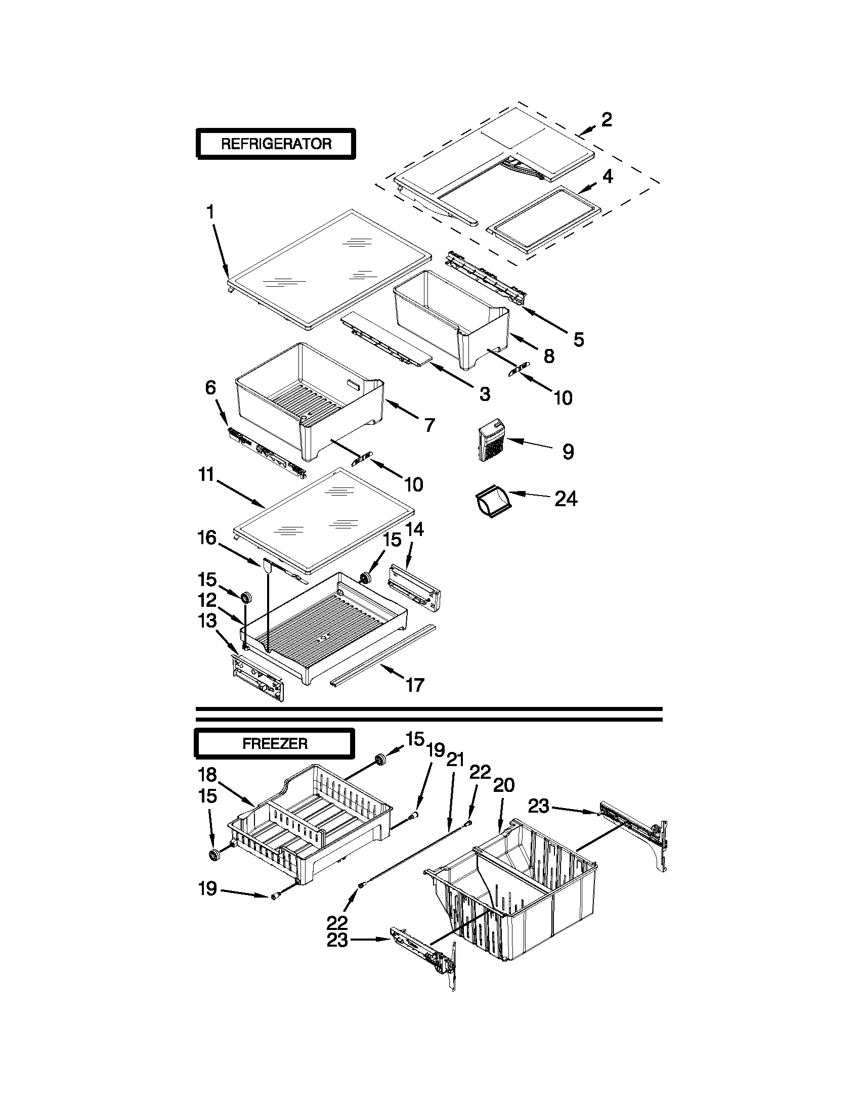 Whirlpool WRF560SMYH00 shelf parts diagram