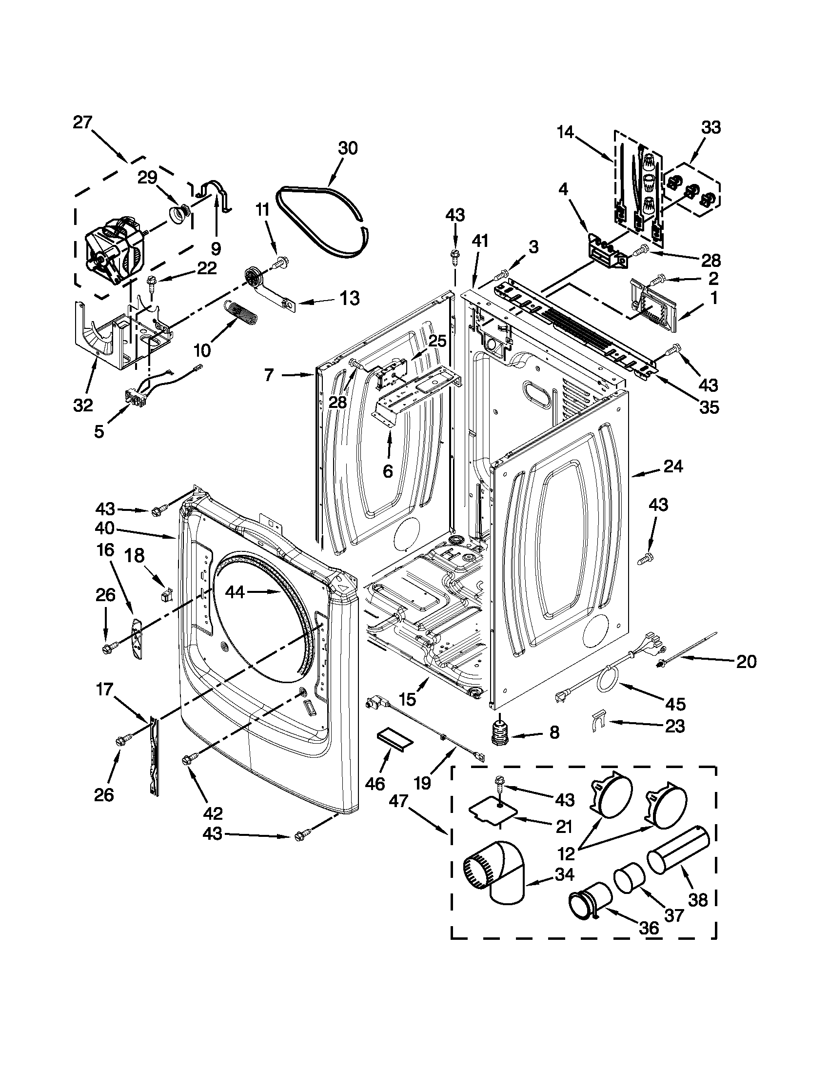 Maytag YMED7000XR1 cabinet parts diagram