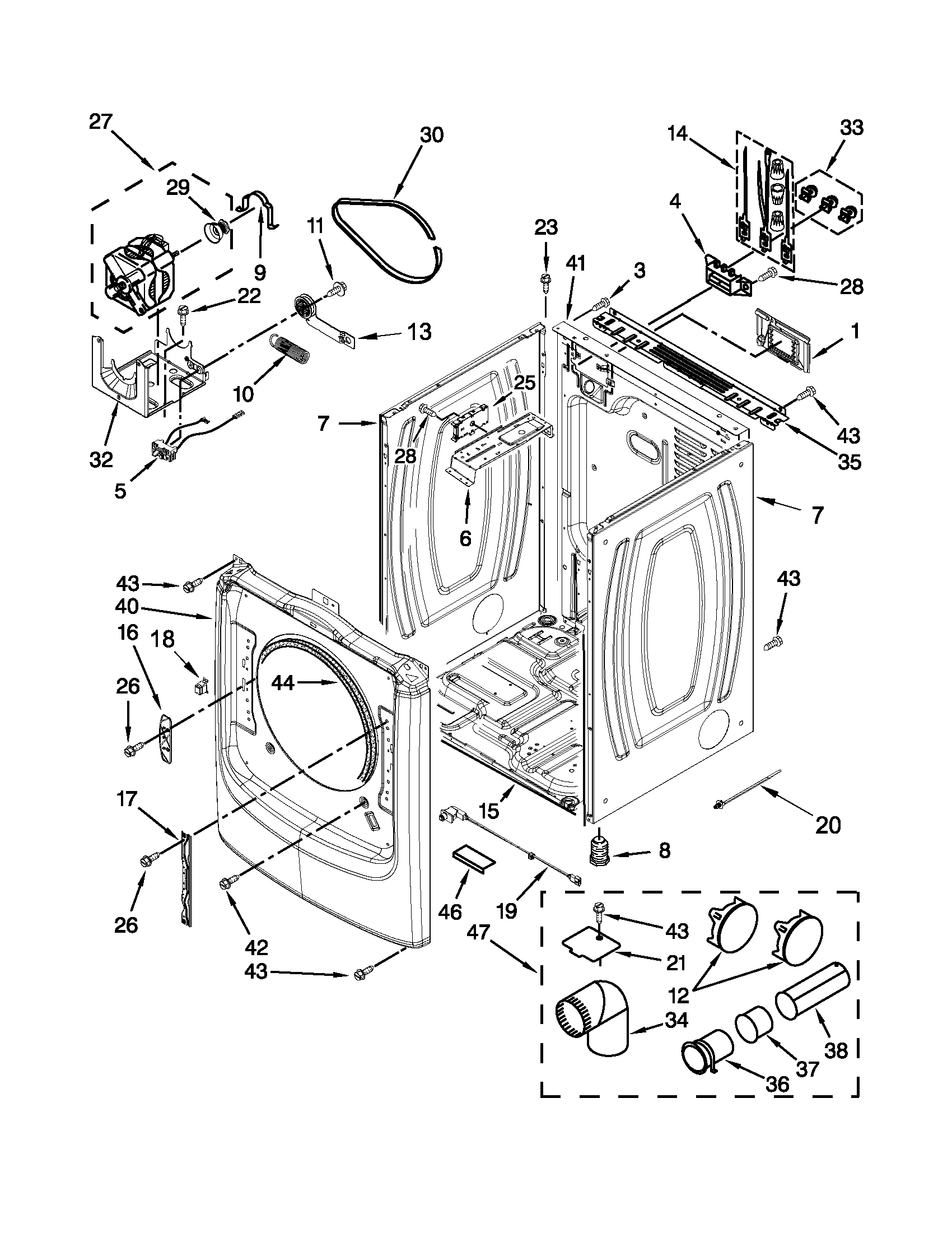 Maytag MED7000XW2 cabinet parts diagram