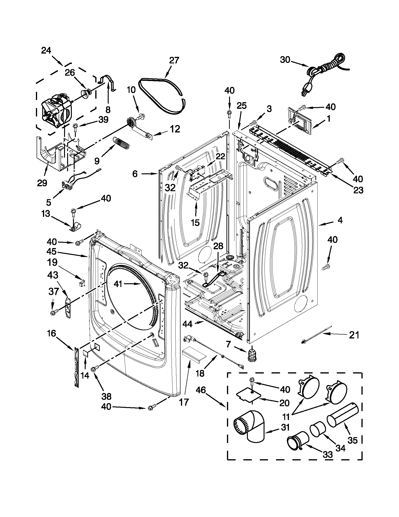 Maytag MGD7000XW2 cabinet parts diagram