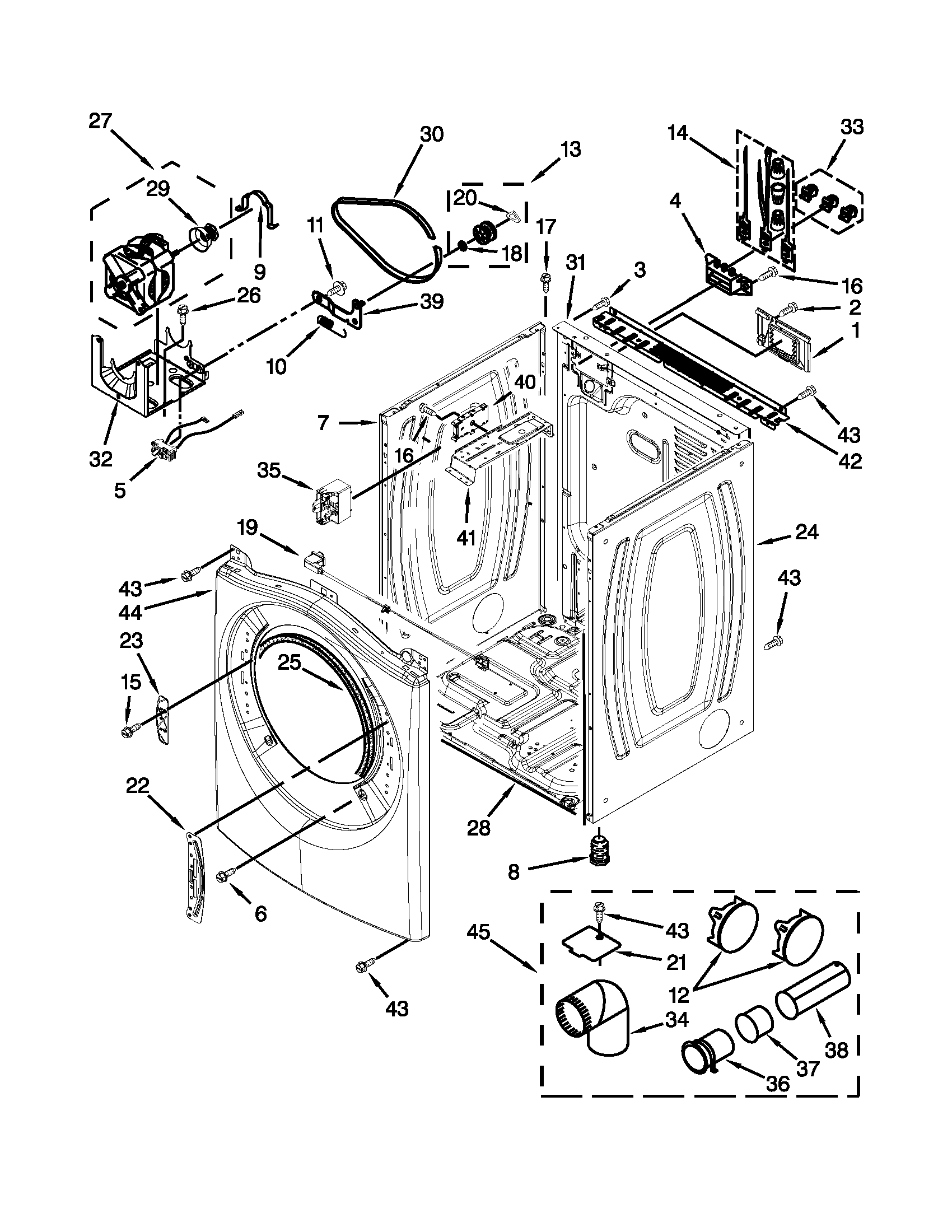 Whirlpool WED97HEXW0 cabinet parts diagram