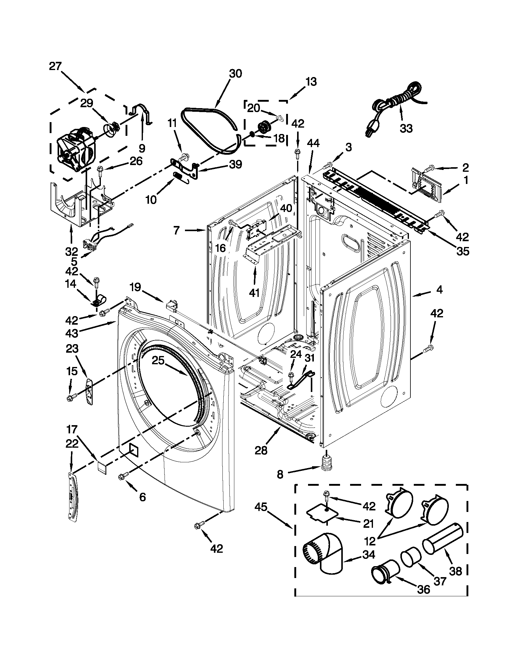 Whirlpool WGD95HEXL0 cabinet parts diagram