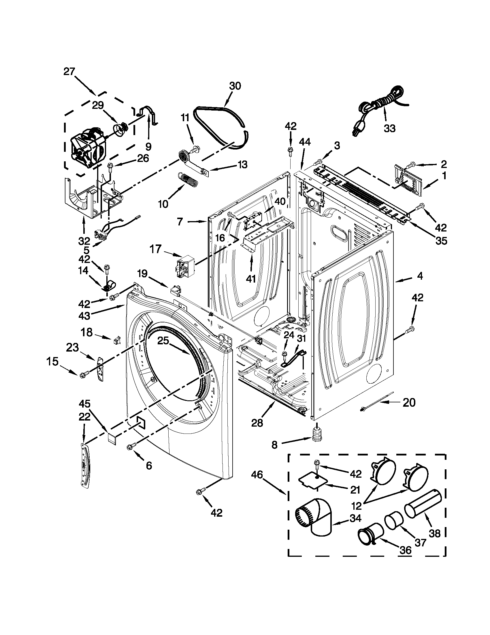 Whirlpool WGD97HEXL1 cabinet parts diagram