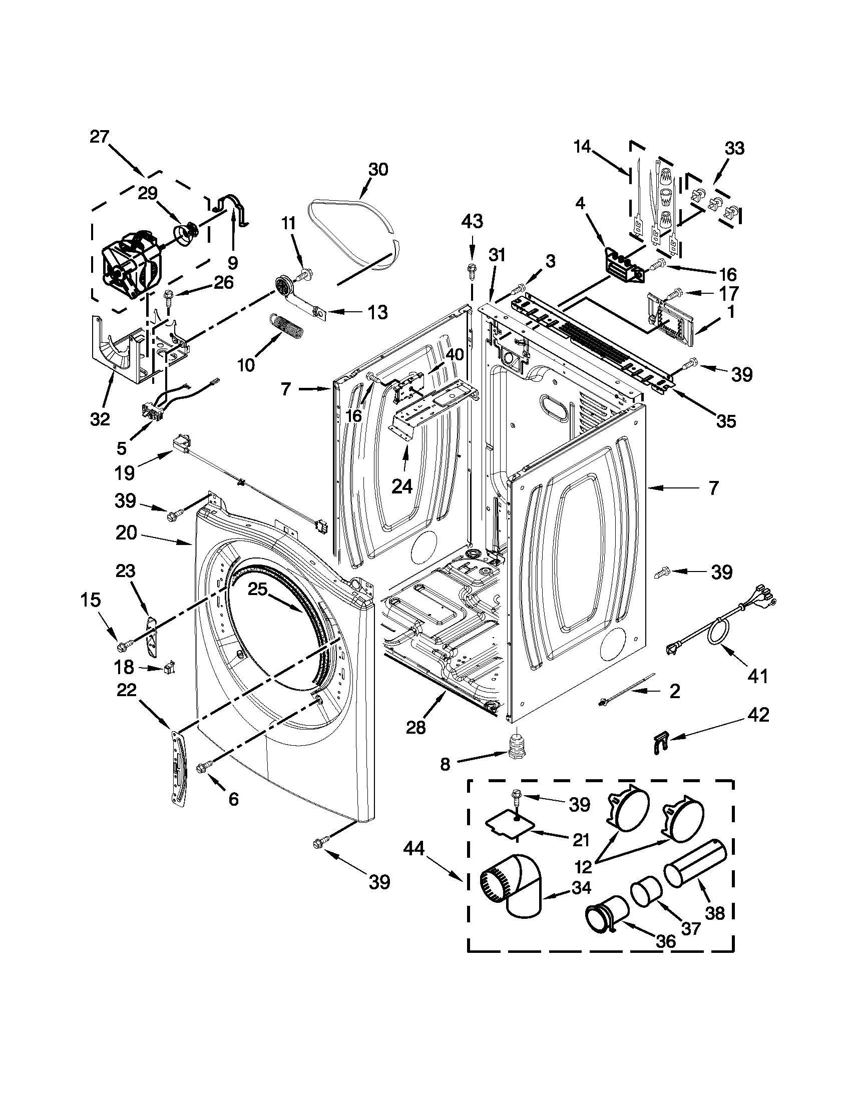 Whirlpool YWED95HEXW1 cabinet parts diagram