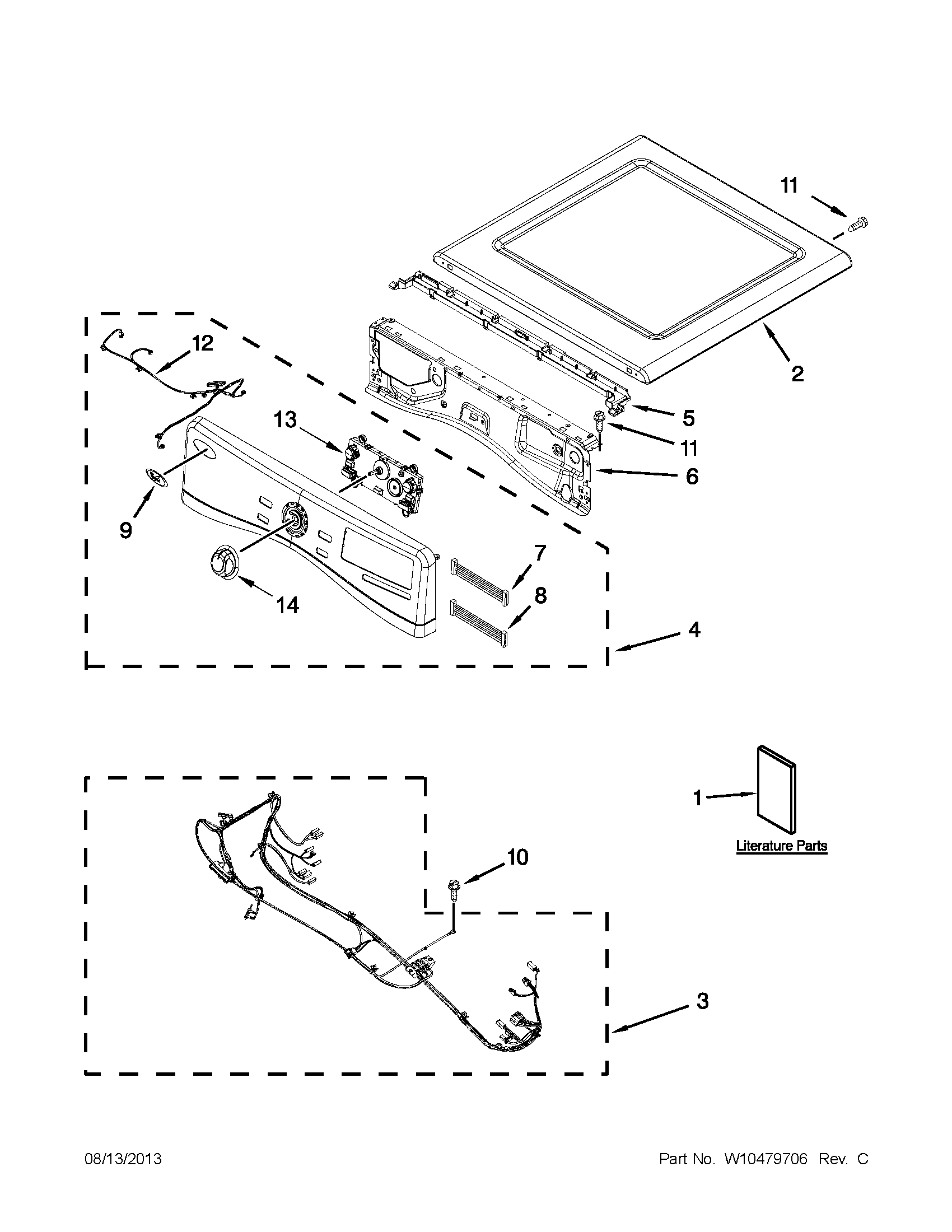 Whirlpool WED94HEXR2 top and console parts diagram