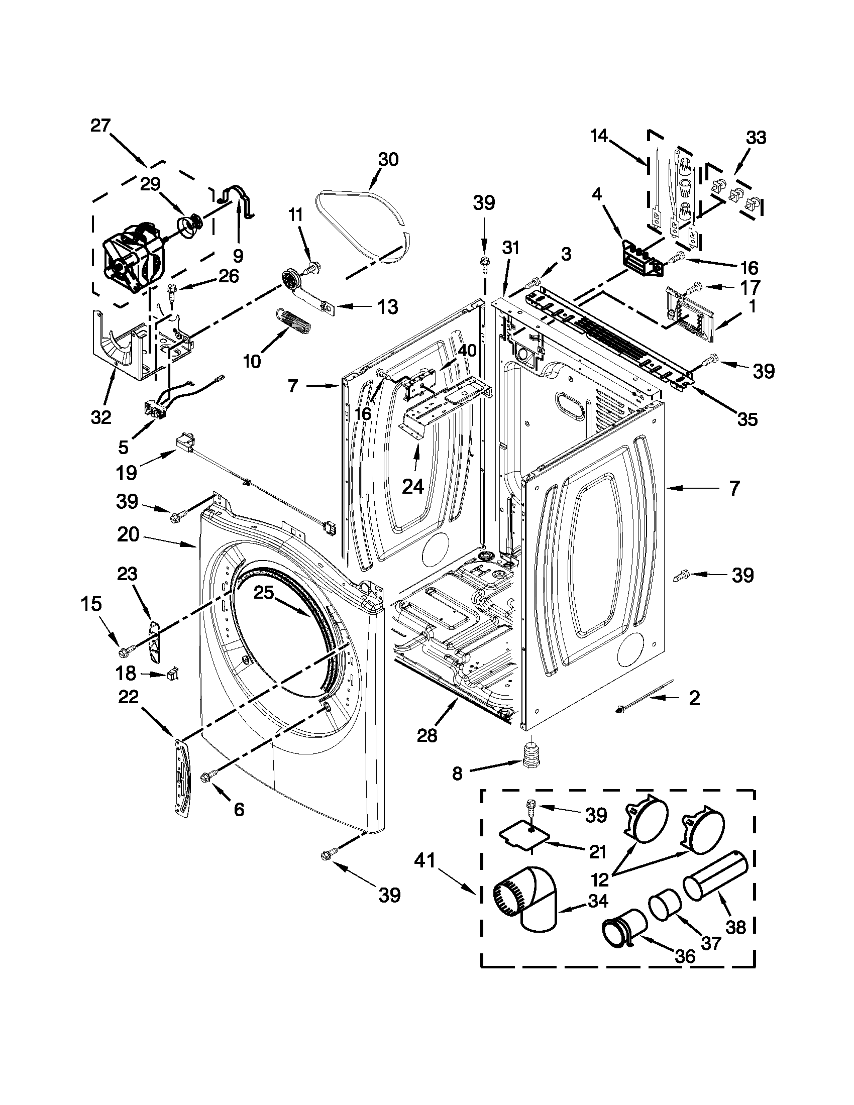 Whirlpool WED94HEXR2 cabinet parts diagram