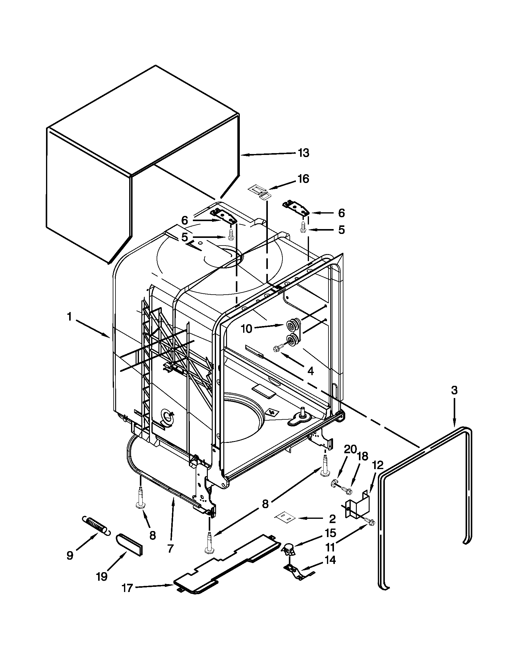 Ikea IUD8100YS3 tub and frame parts diagram
