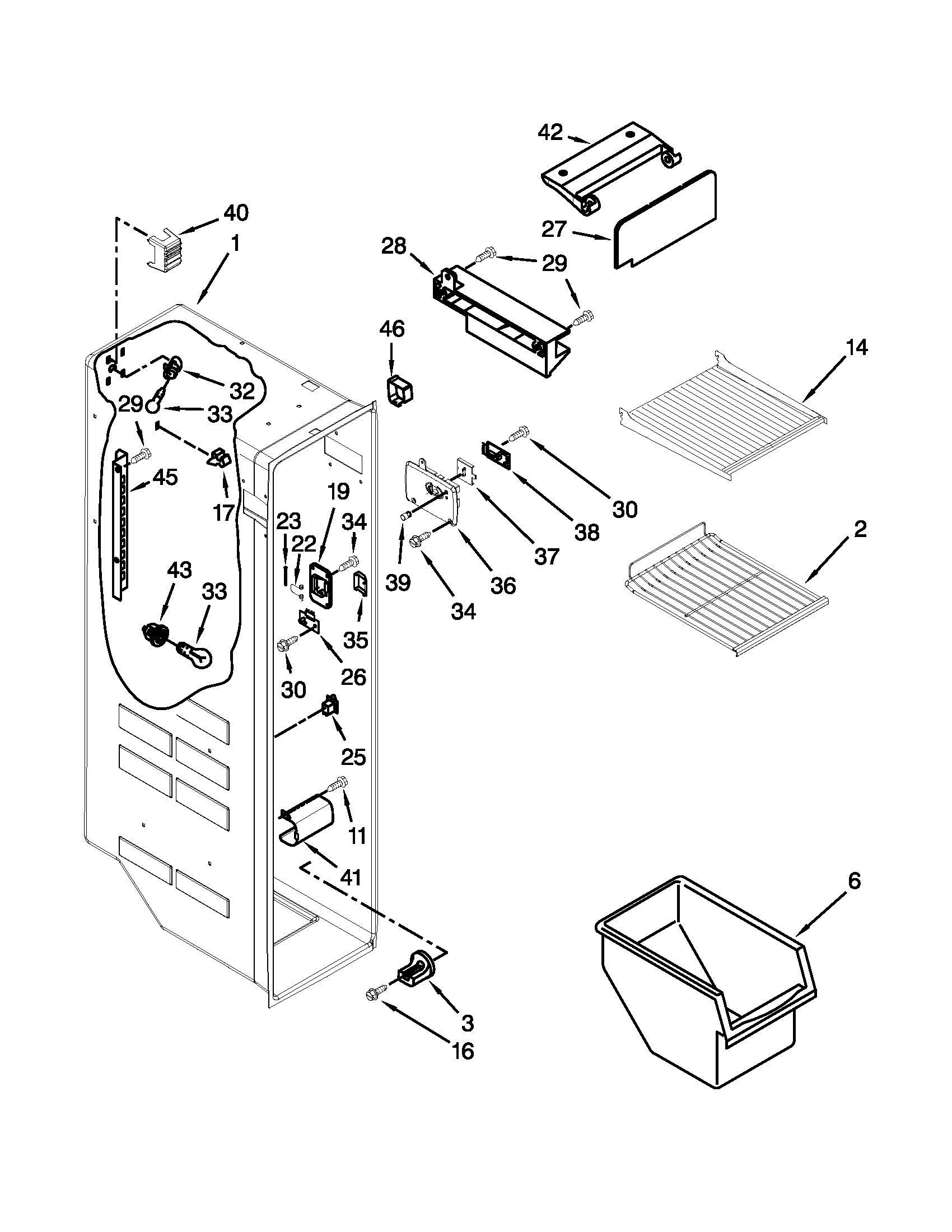 Whirlpool ED5HHAXVL00 freezer liner parts diagram