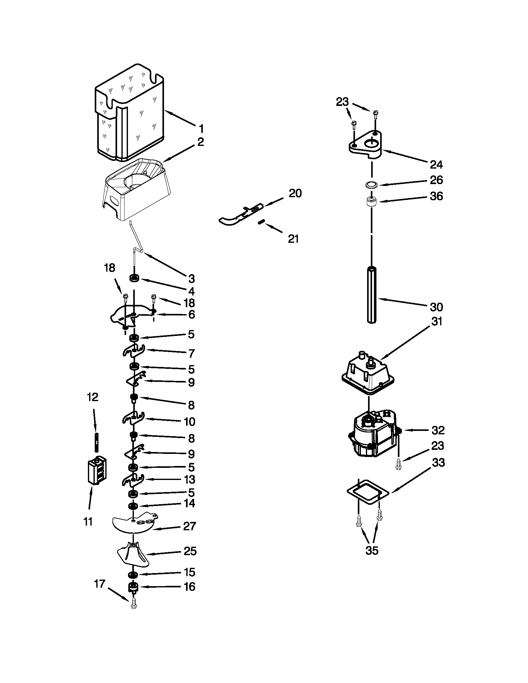 Whirlpool ED5HHAXVL00 motor and ice bin parts diagram