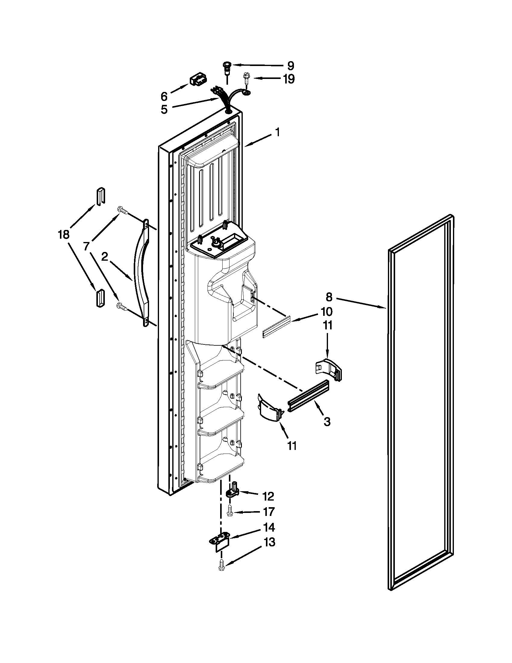 Whirlpool ED5HHAXVL00 freezer door parts diagram
