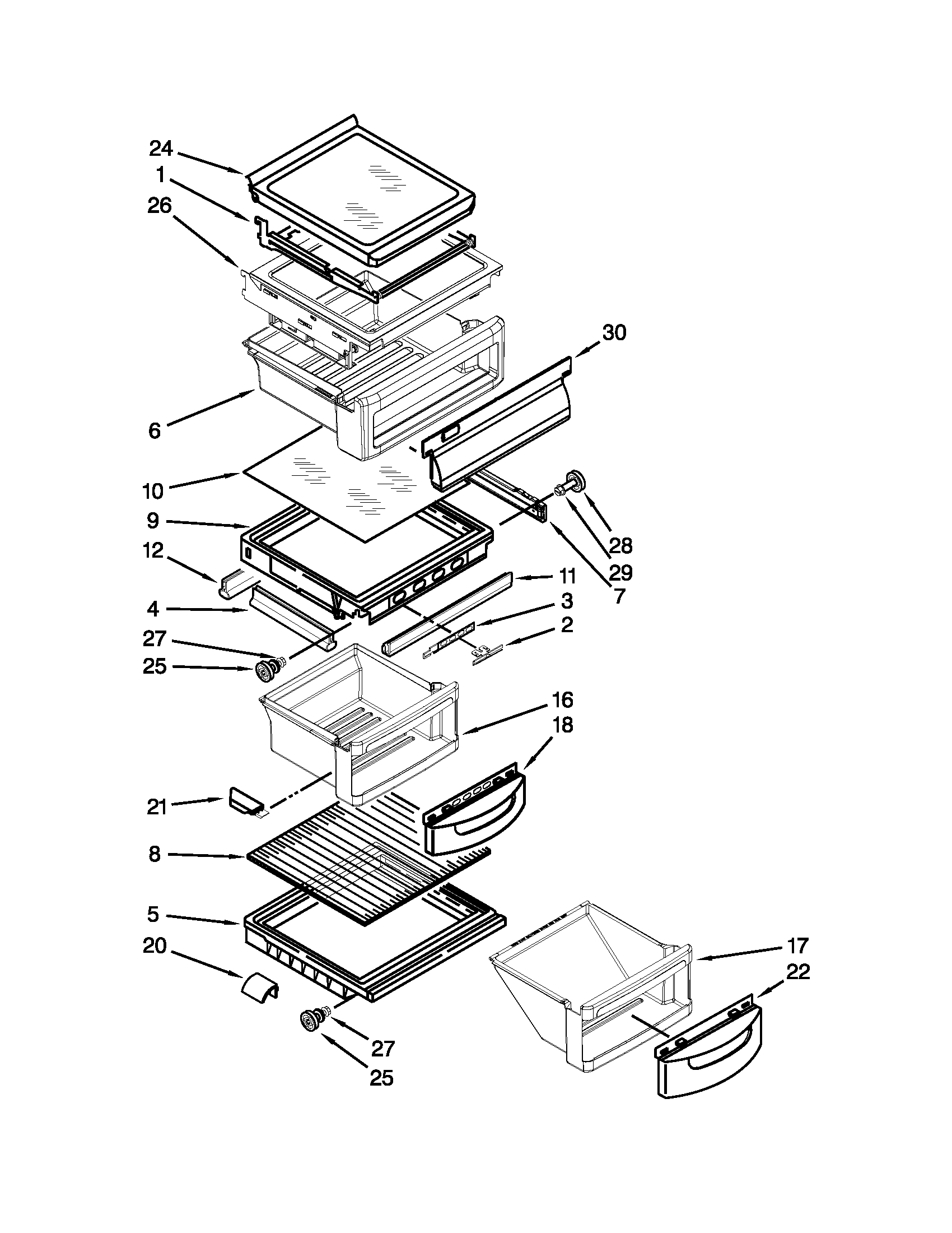 KitchenAid KSRT25FWBL00 refrigerator shelf parts diagram