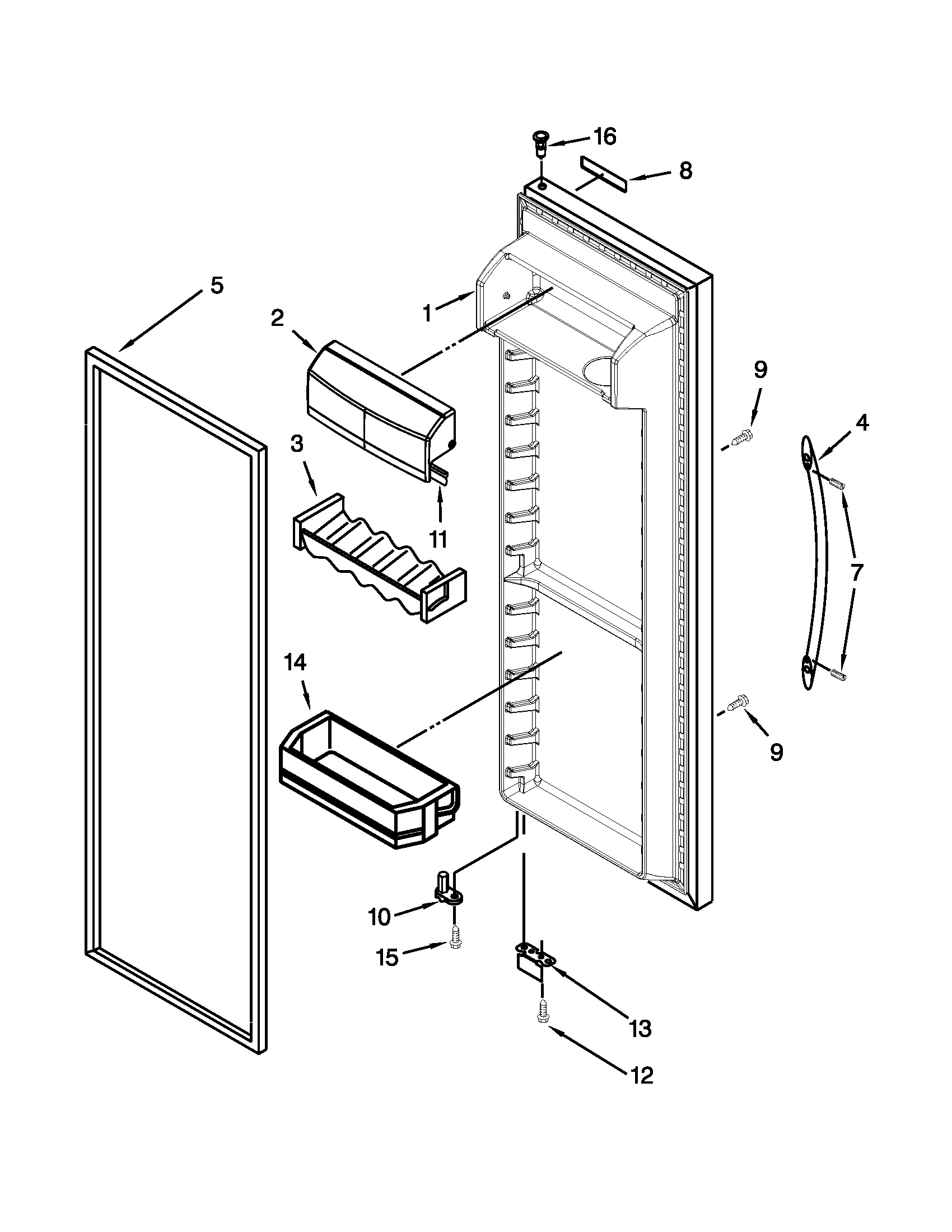 KitchenAid KSRT25FWBL00 refrigerator door parts diagram
