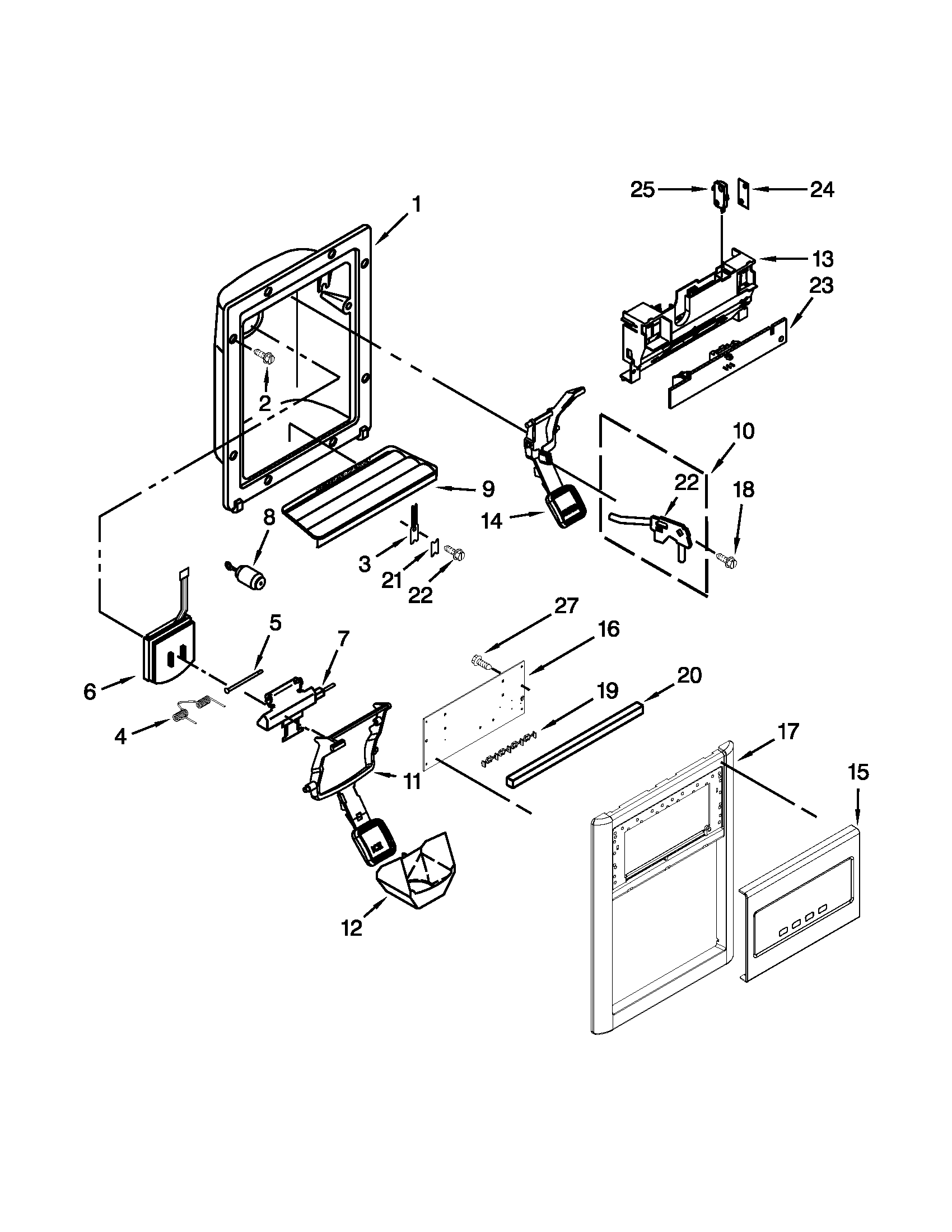 KitchenAid KSRT25FWBL00 dispenser parts diagram