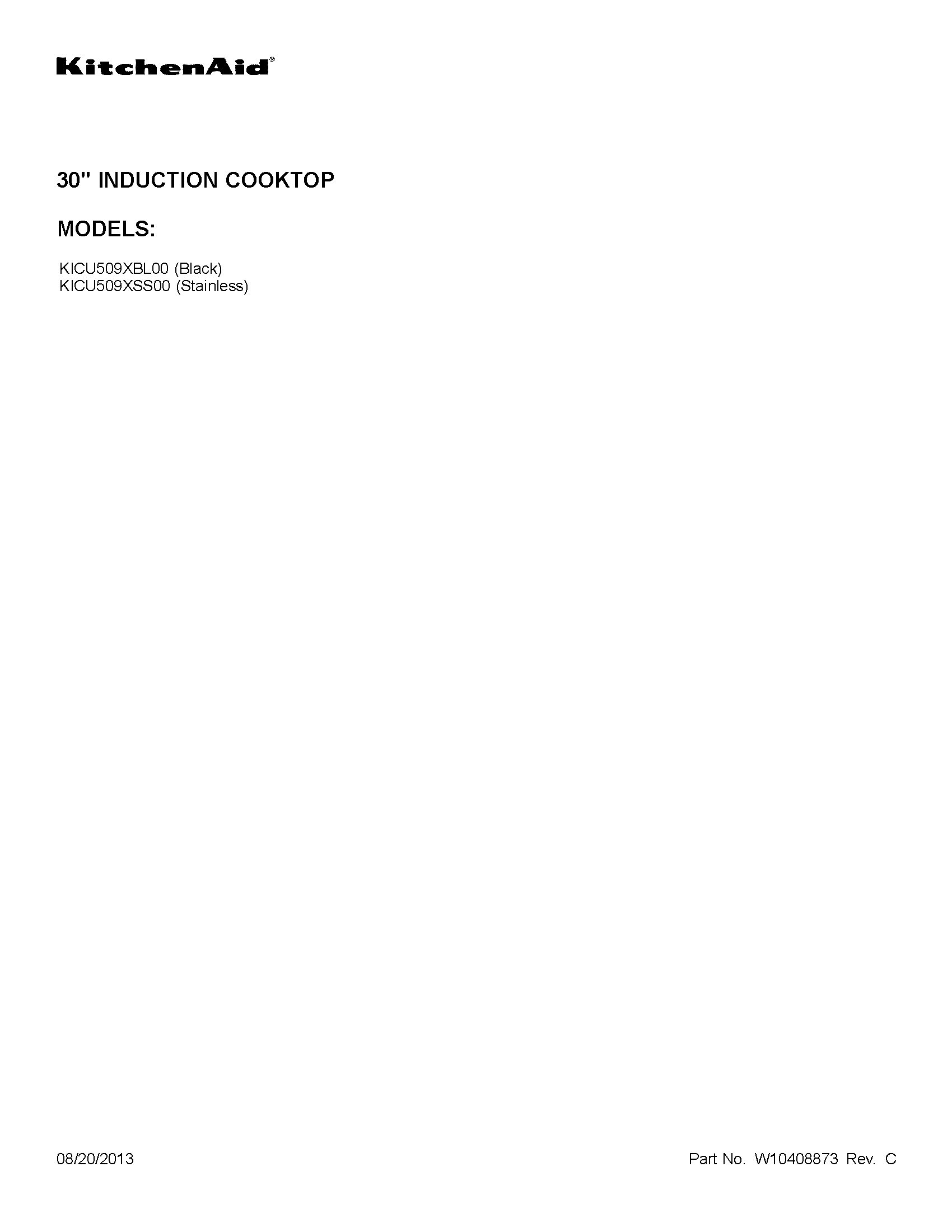 KitchenAid KICU509XBL00 cover sheet diagram