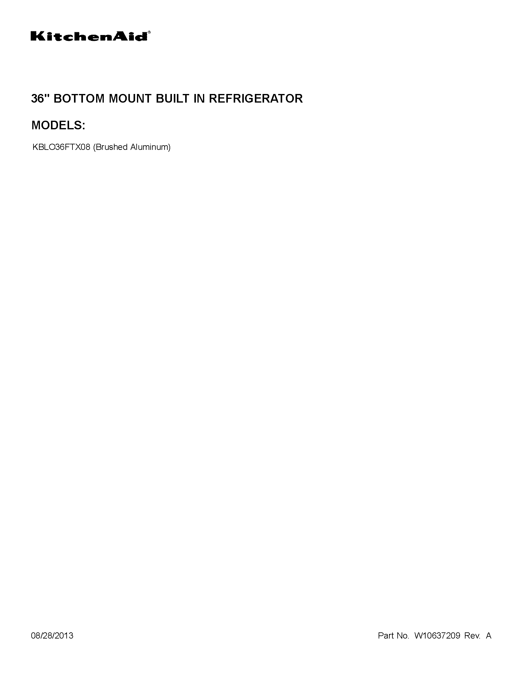 KitchenAid KBLO36FTX08 cover sheet diagram