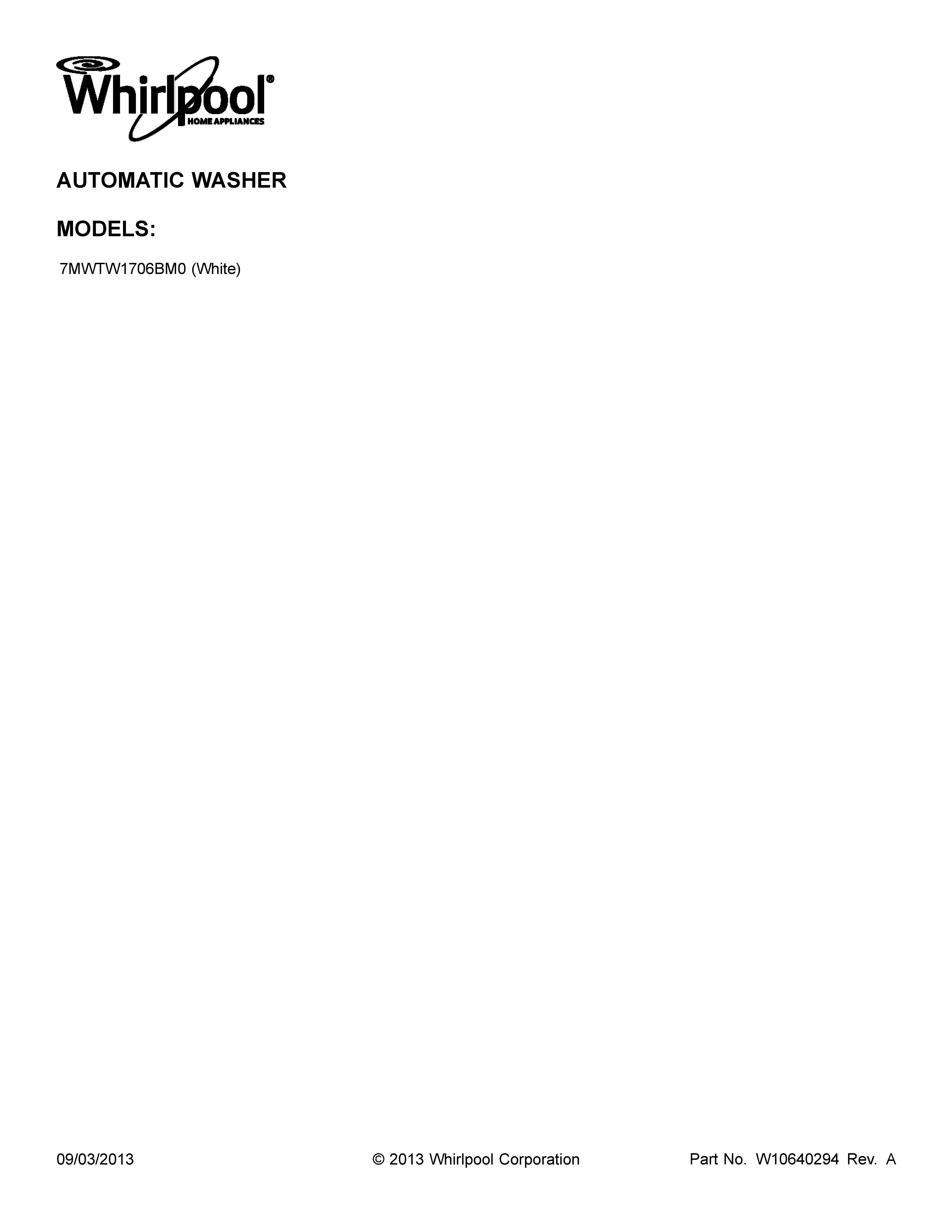 Whirlpool 7MWTW1706BM0 cover sheet diagram