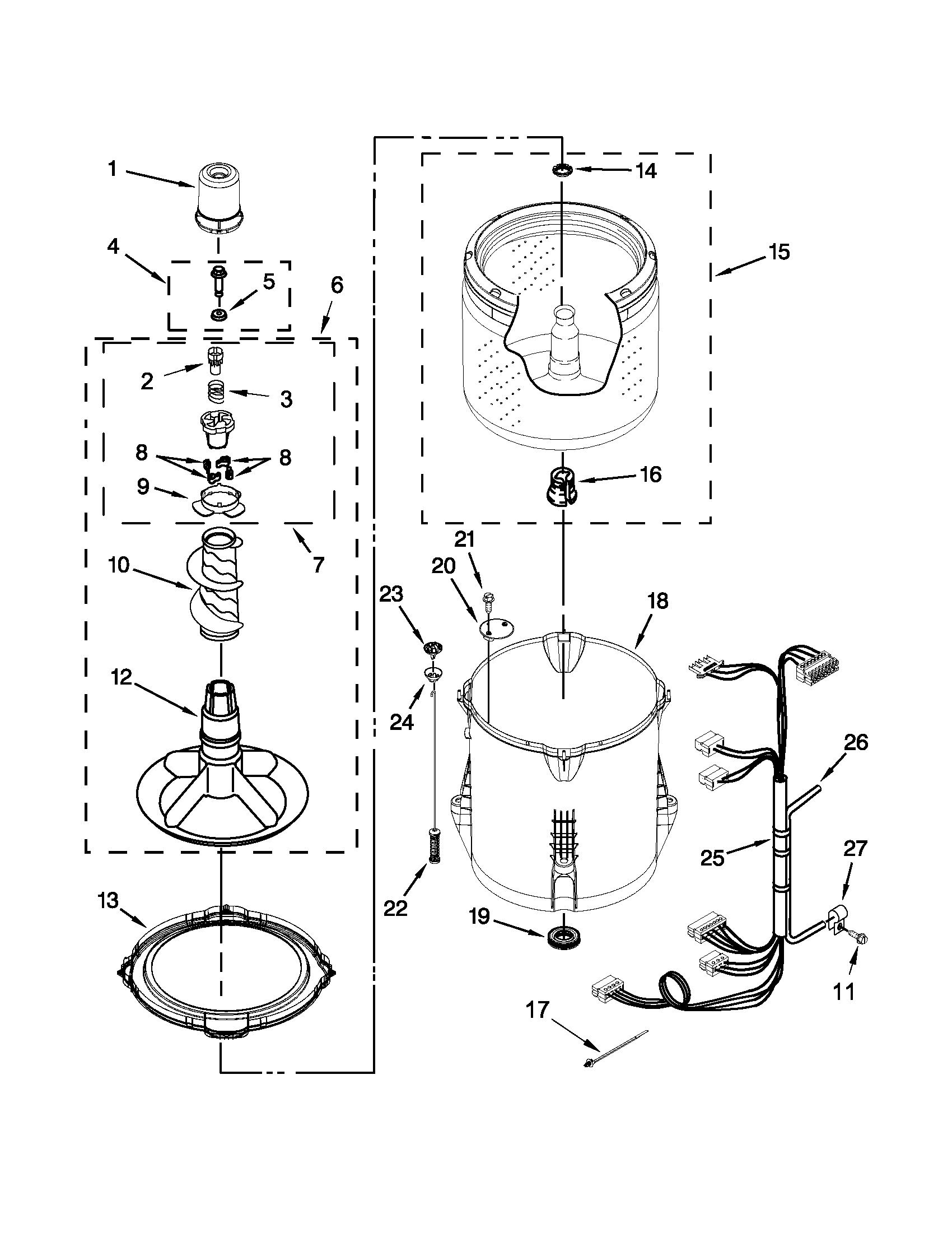 Whirlpool 7MWTW1706BM0 basket and tub parts diagram