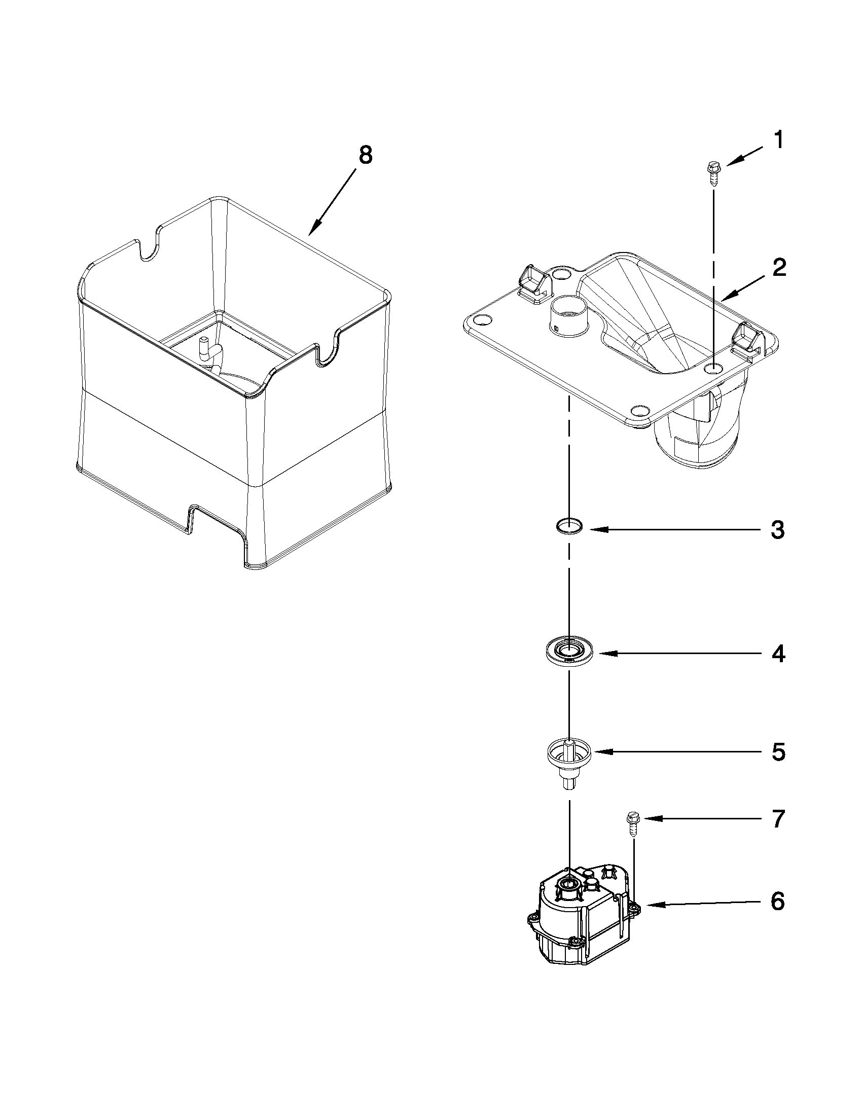 Maytag MFT2672AEB10 motor and ice container parts diagram