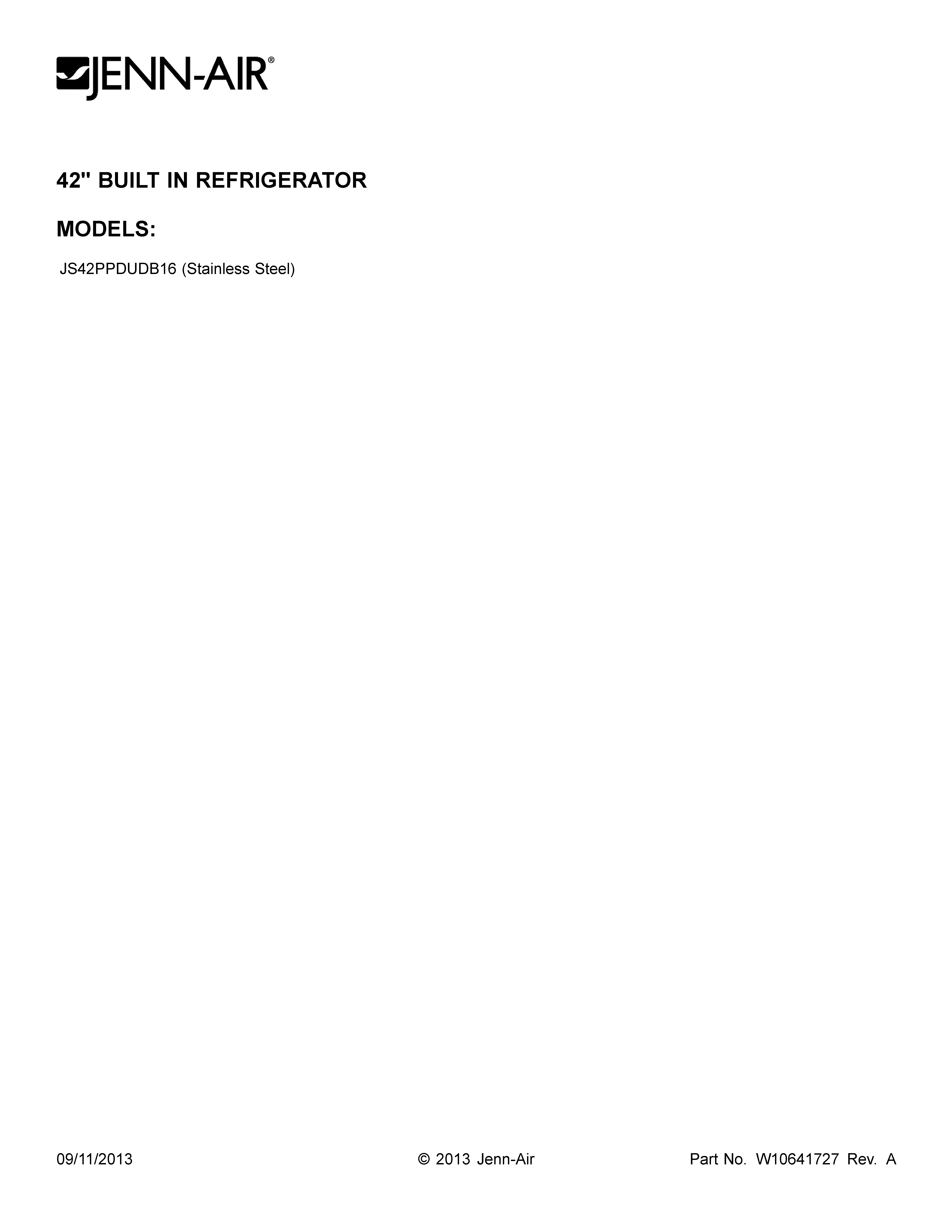 Jenn-Air JS42PPDUDB16 cover sheet diagram